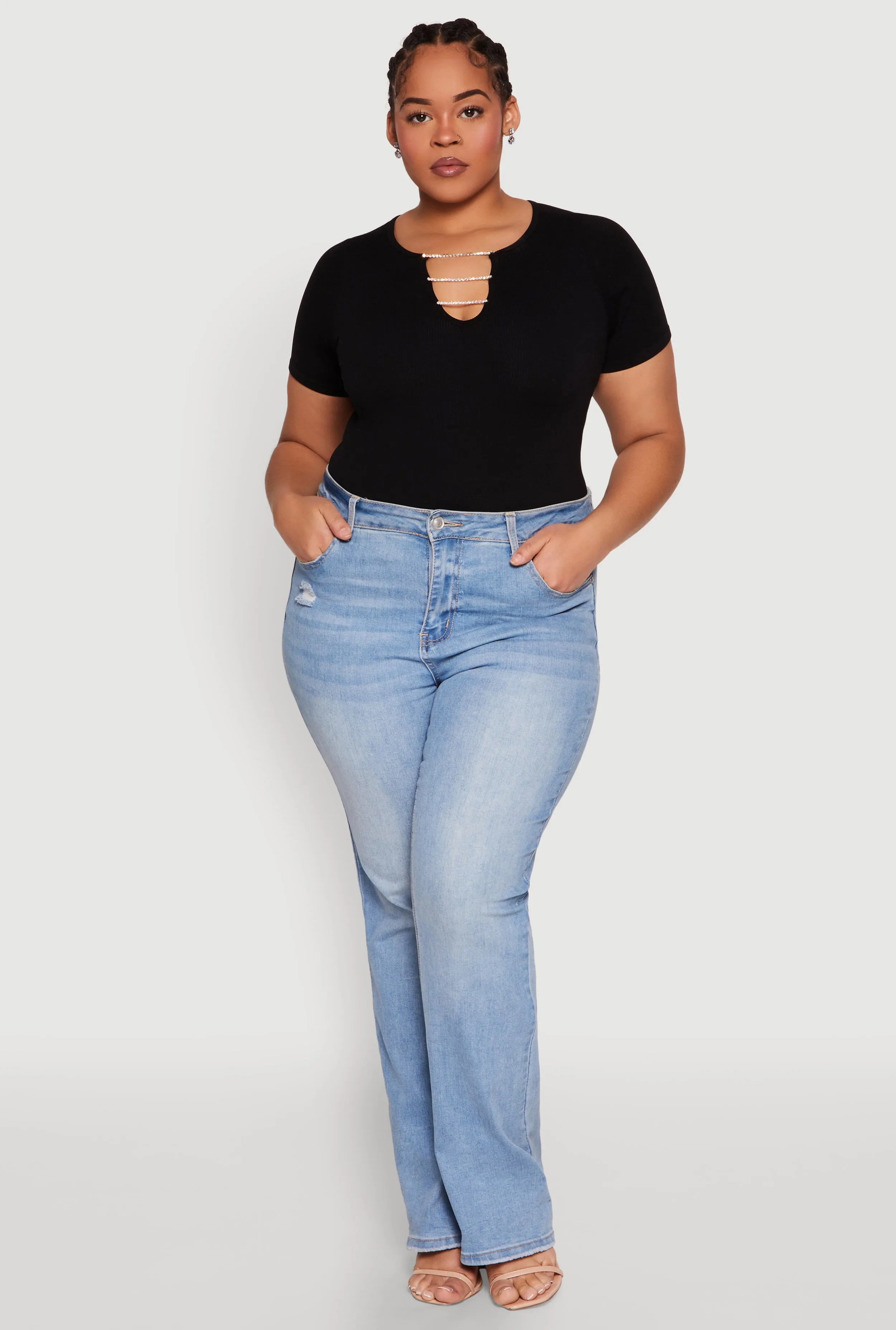 Plus Size Rhinestone Caged Notch Neck Top sold by Rainbow product image thumbnail 3