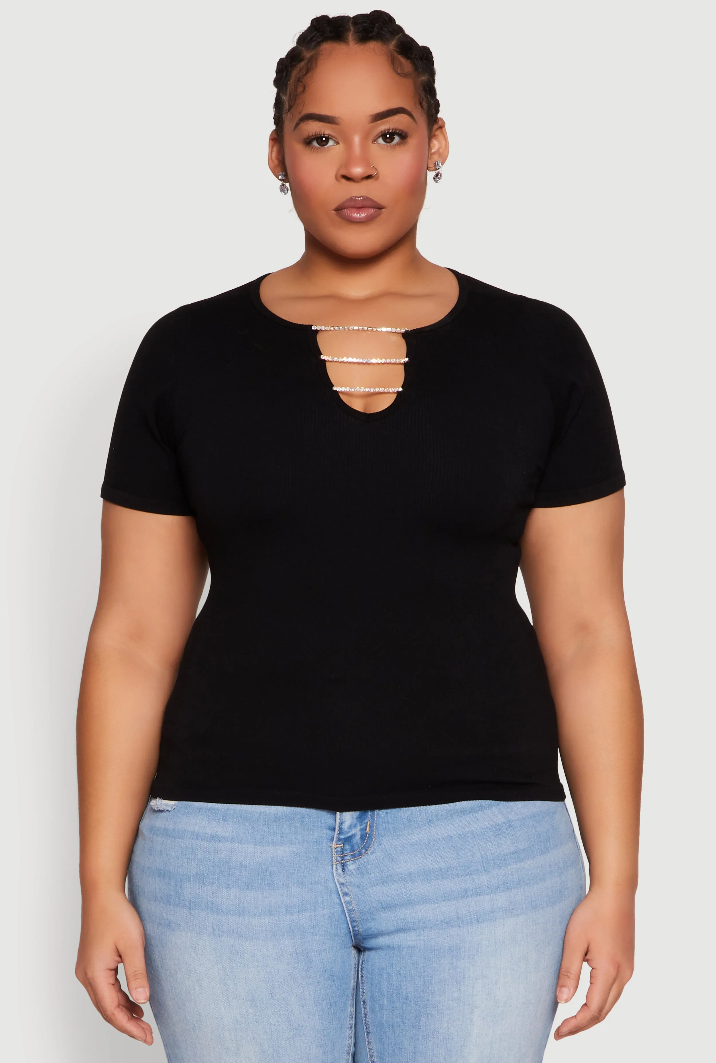Plus Size Rhinestone Caged Notch Neck Top sold by Rainbow product image thumbnail 2
