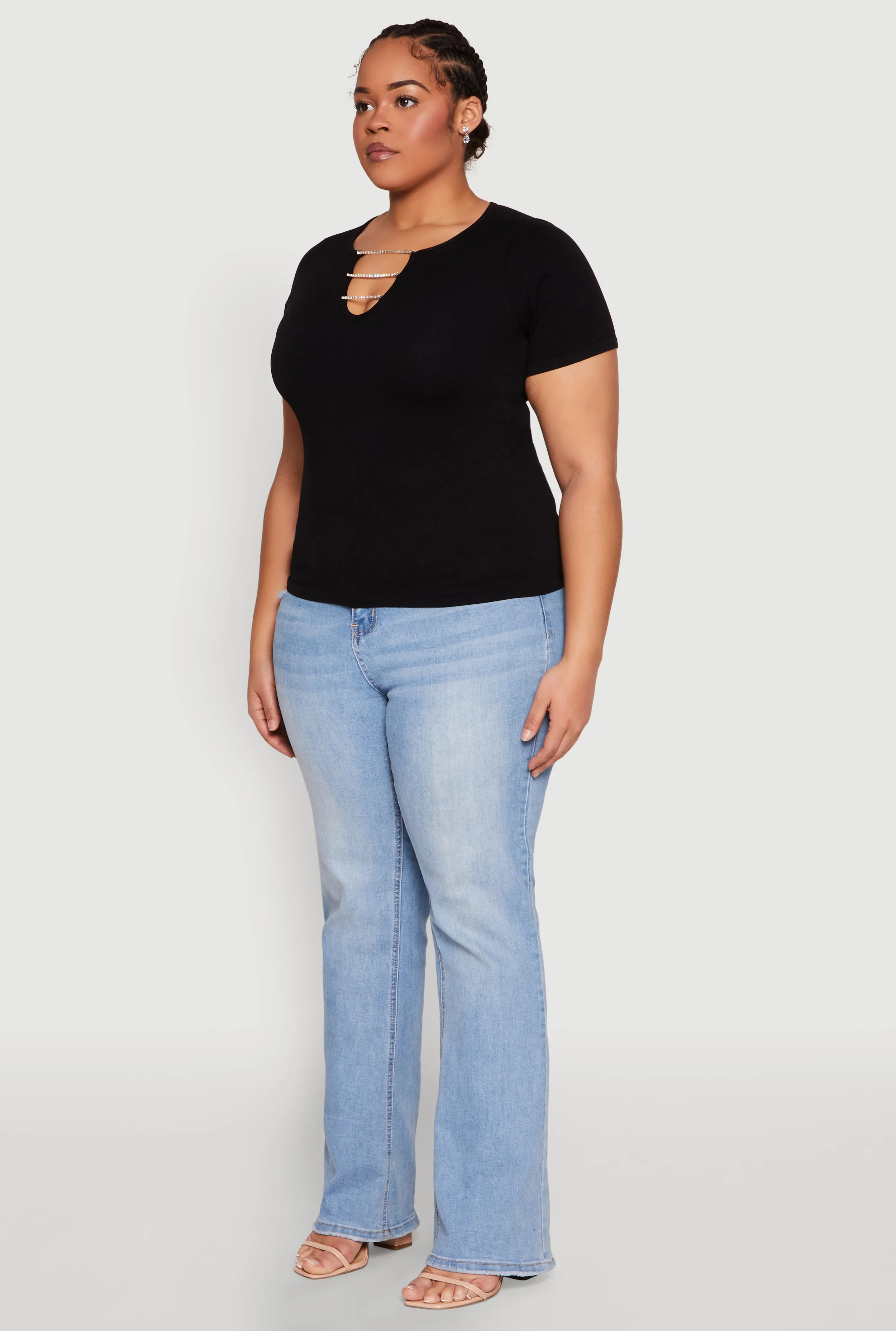 Plus Size Rhinestone Caged Notch Neck Top sold by Rainbow product image thumbnail 5