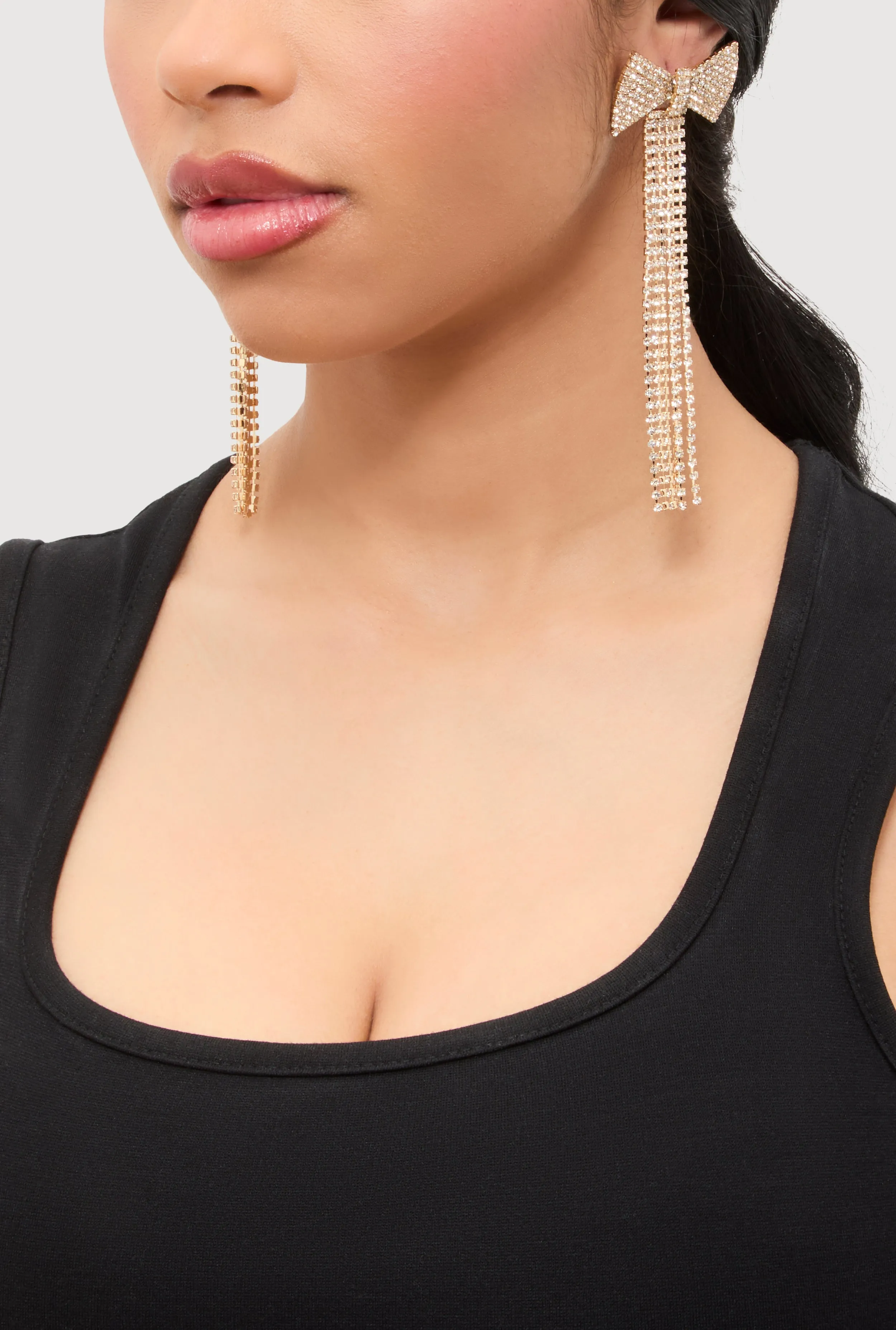 Bow Rhinestone Fringe Earrings sold by Rainbow product image thumbnail 2