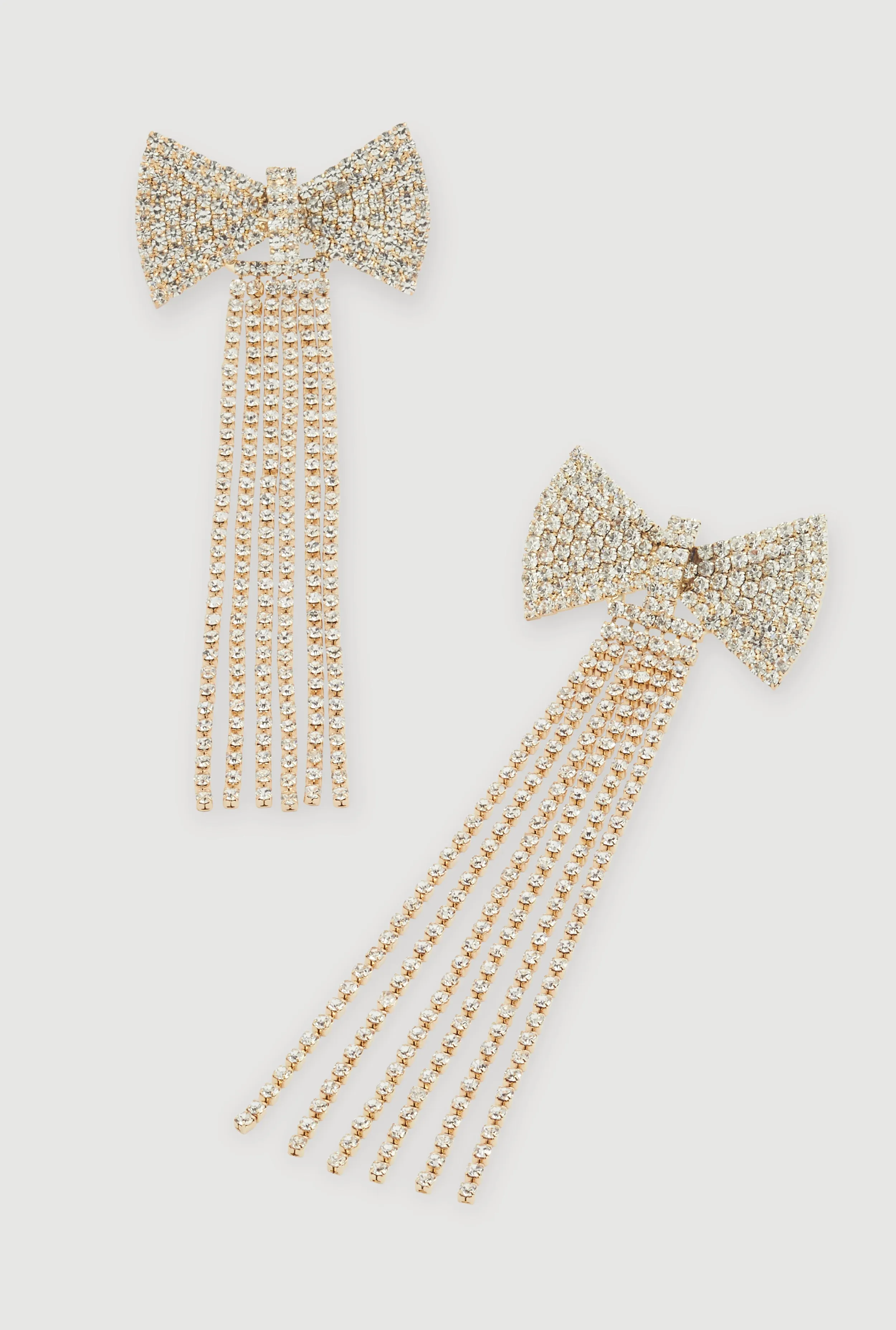 Bow Rhinestone Fringe Earrings sold by Rainbow