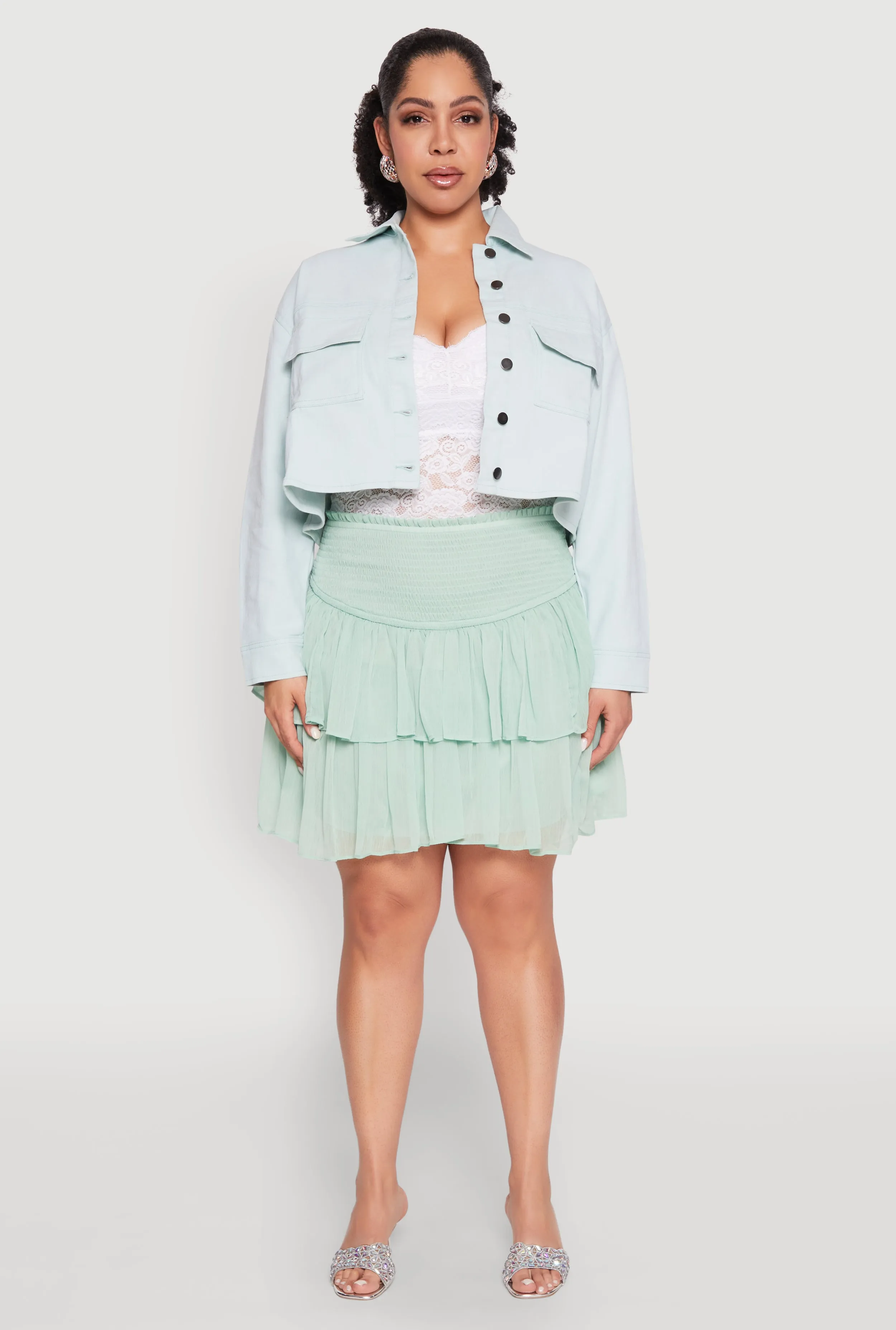 Plus Size Spoon Jeans Chiffon Tiered Skirt sold by Rainbow