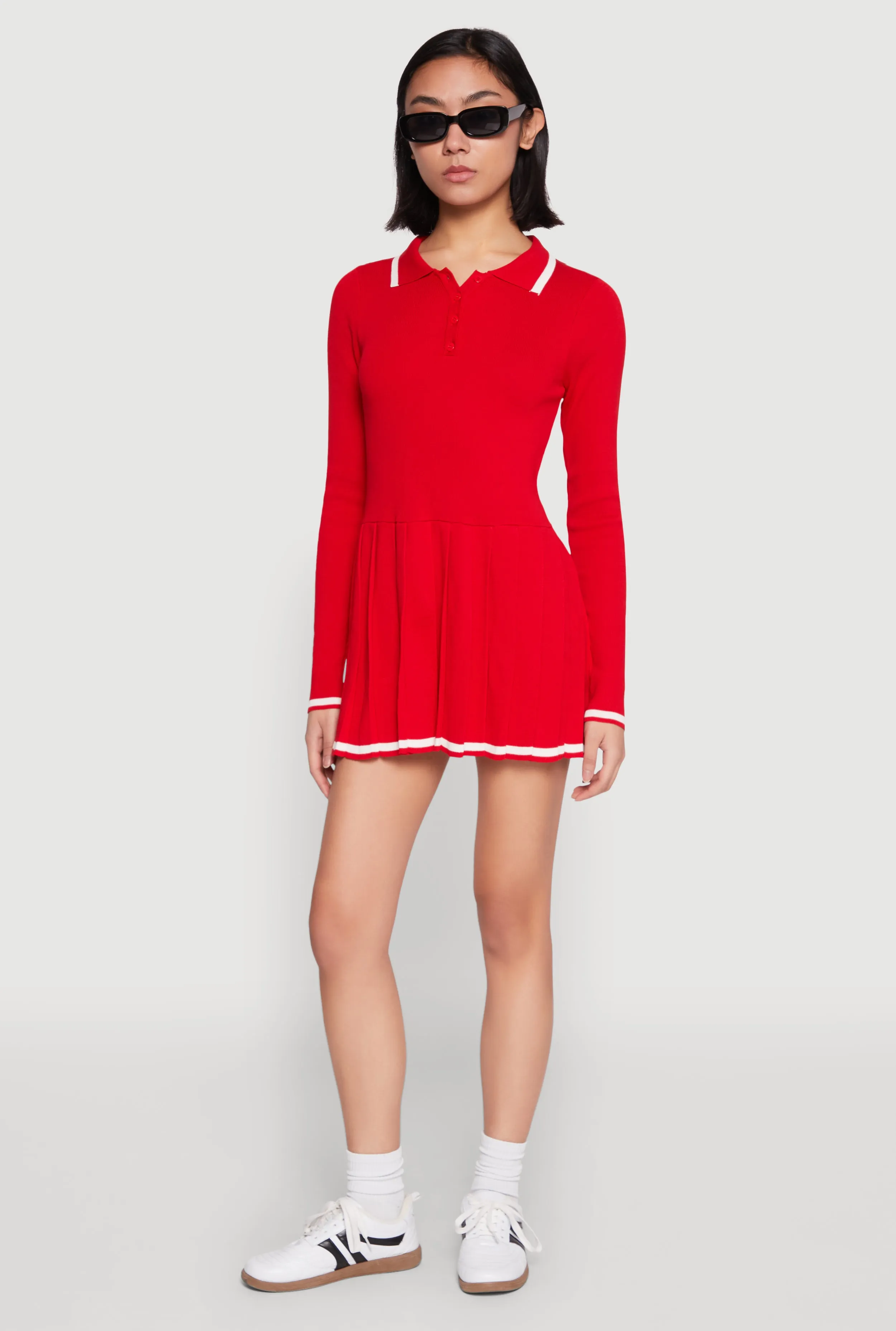 Daisy Pleated Contrast Trim Sweater Dress sold by Rainbow