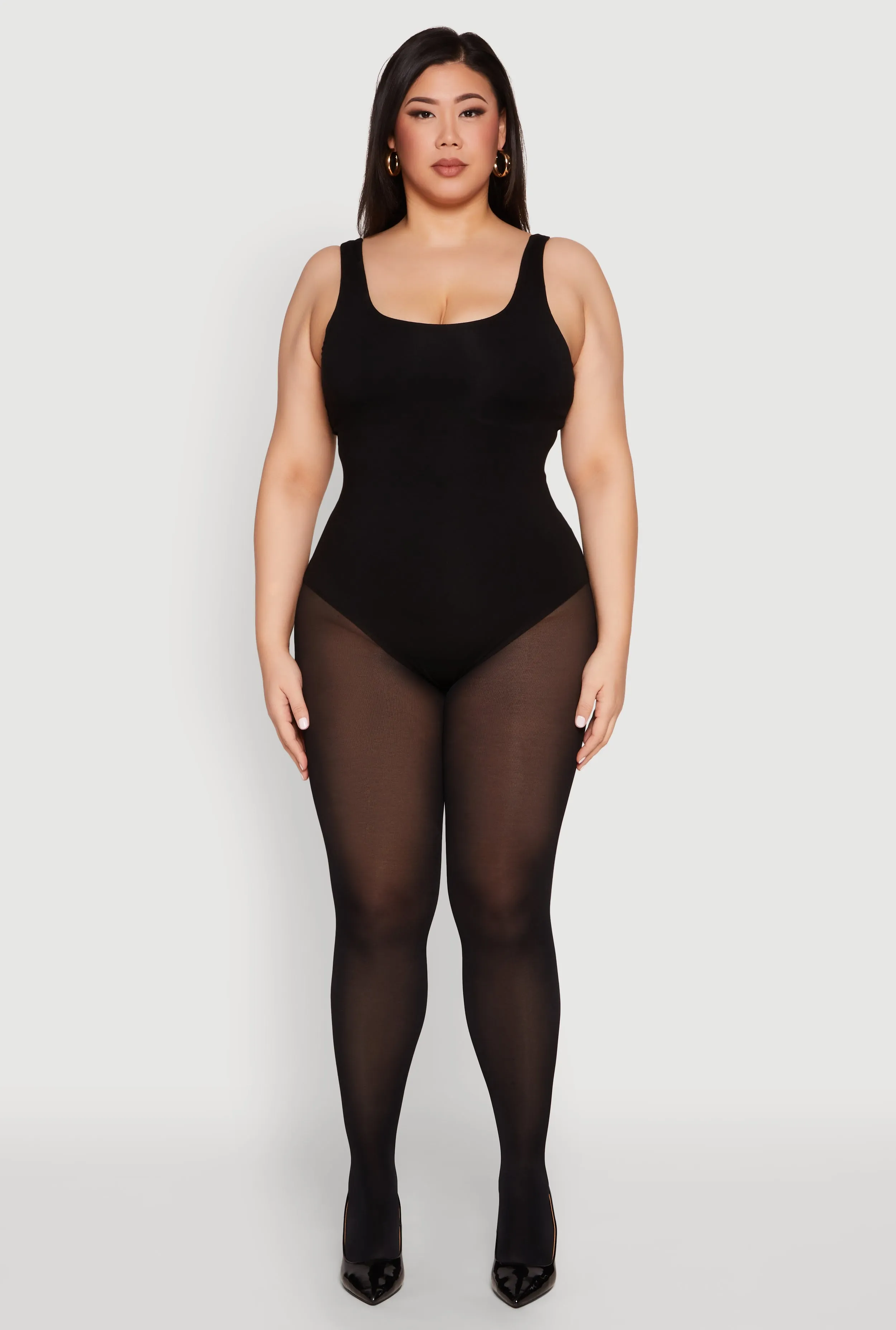Plus Size Double Layered Scoop Neck Bodysuit sold by Rainbow