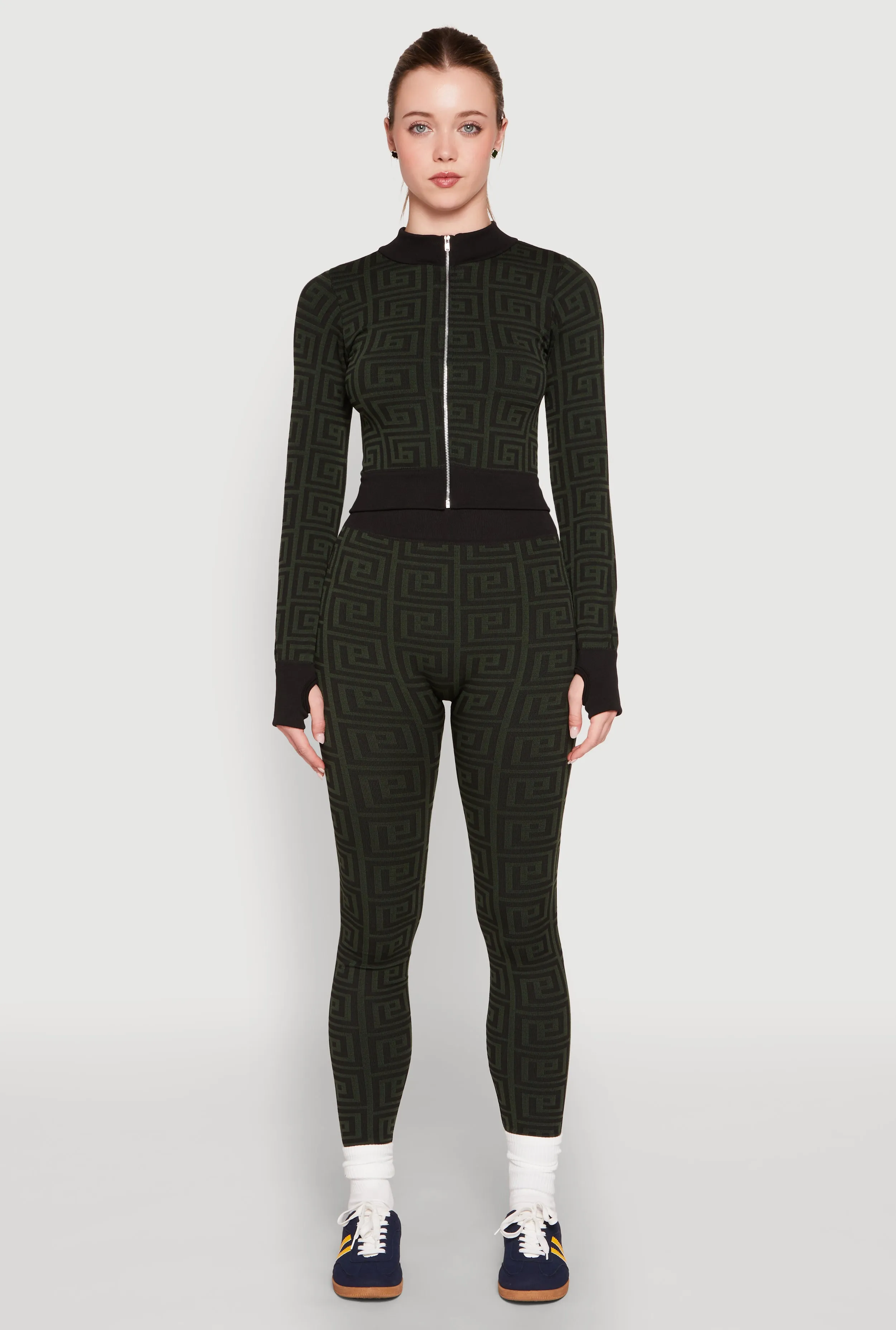 Greek Key Color Block Print Leggings sold by Rainbow