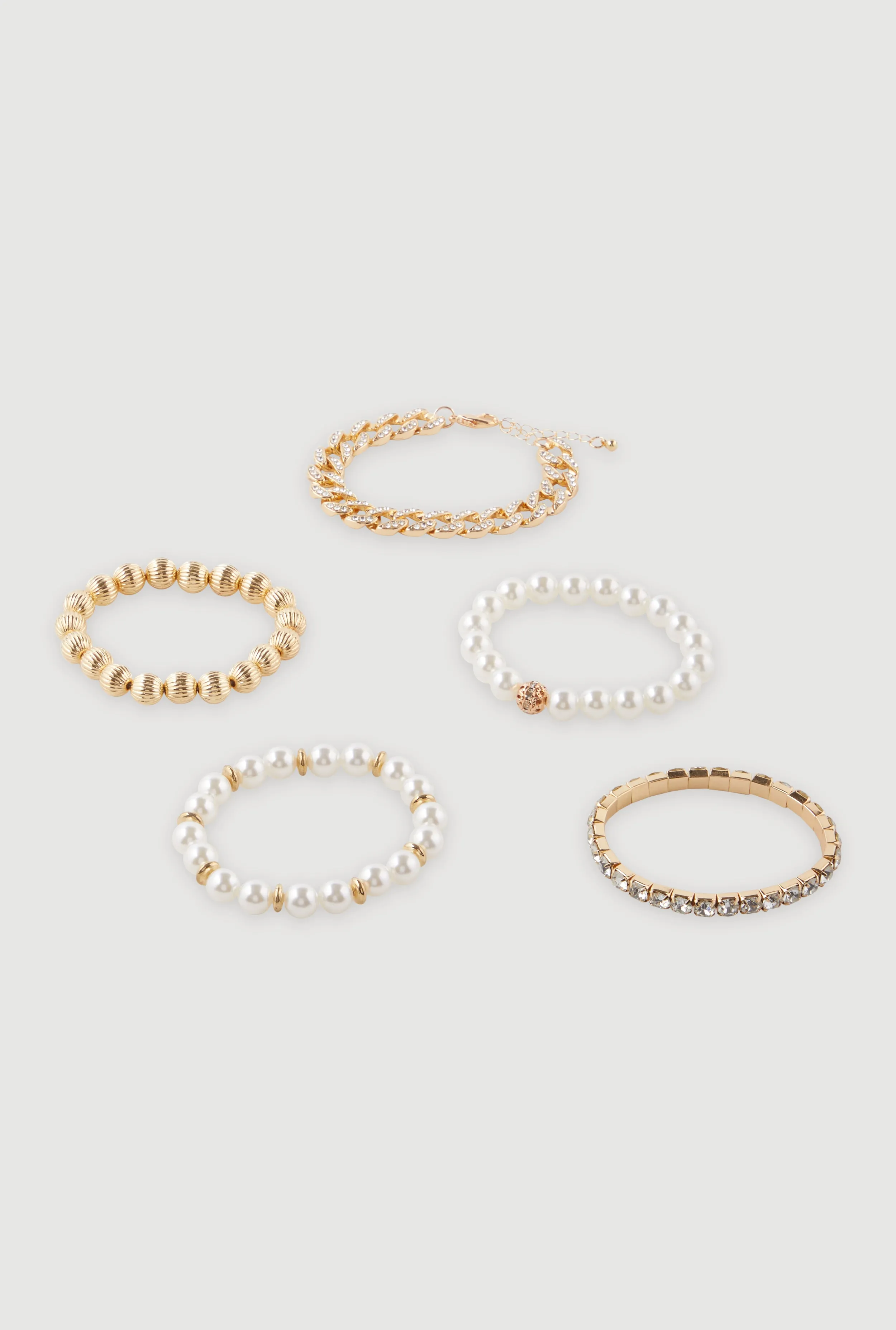 Faux Pearl and Rhinestone Chain Stretch Bracelets Set of 5 sold by Rainbow product image thumbnail 3