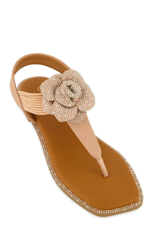 Flower Rhinestone Corded Thong Sandals sold by Rainbow