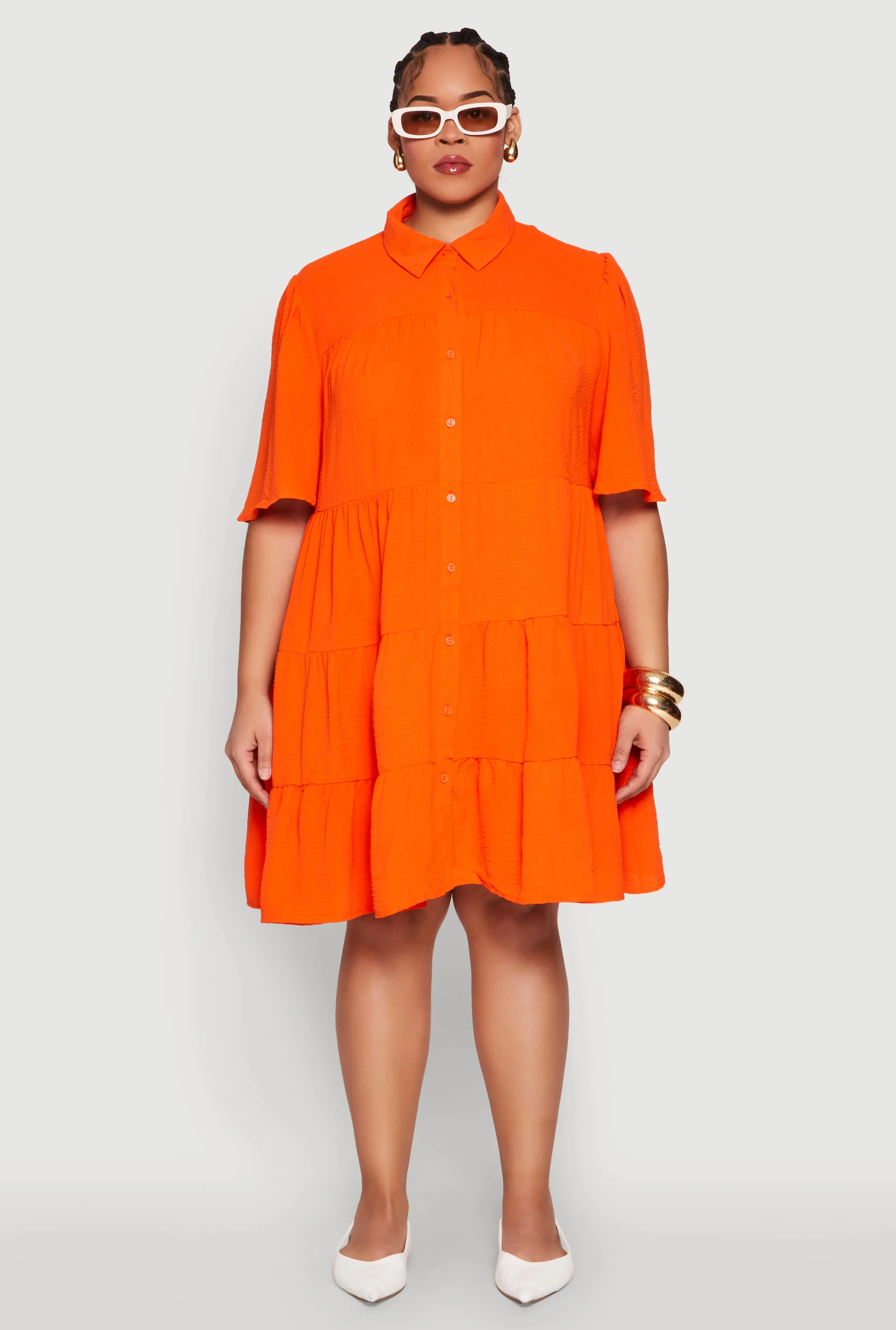 Plus Size Airy Crepe Knit Tiered Shirt Dress sold by Rainbow product image thumbnail 2