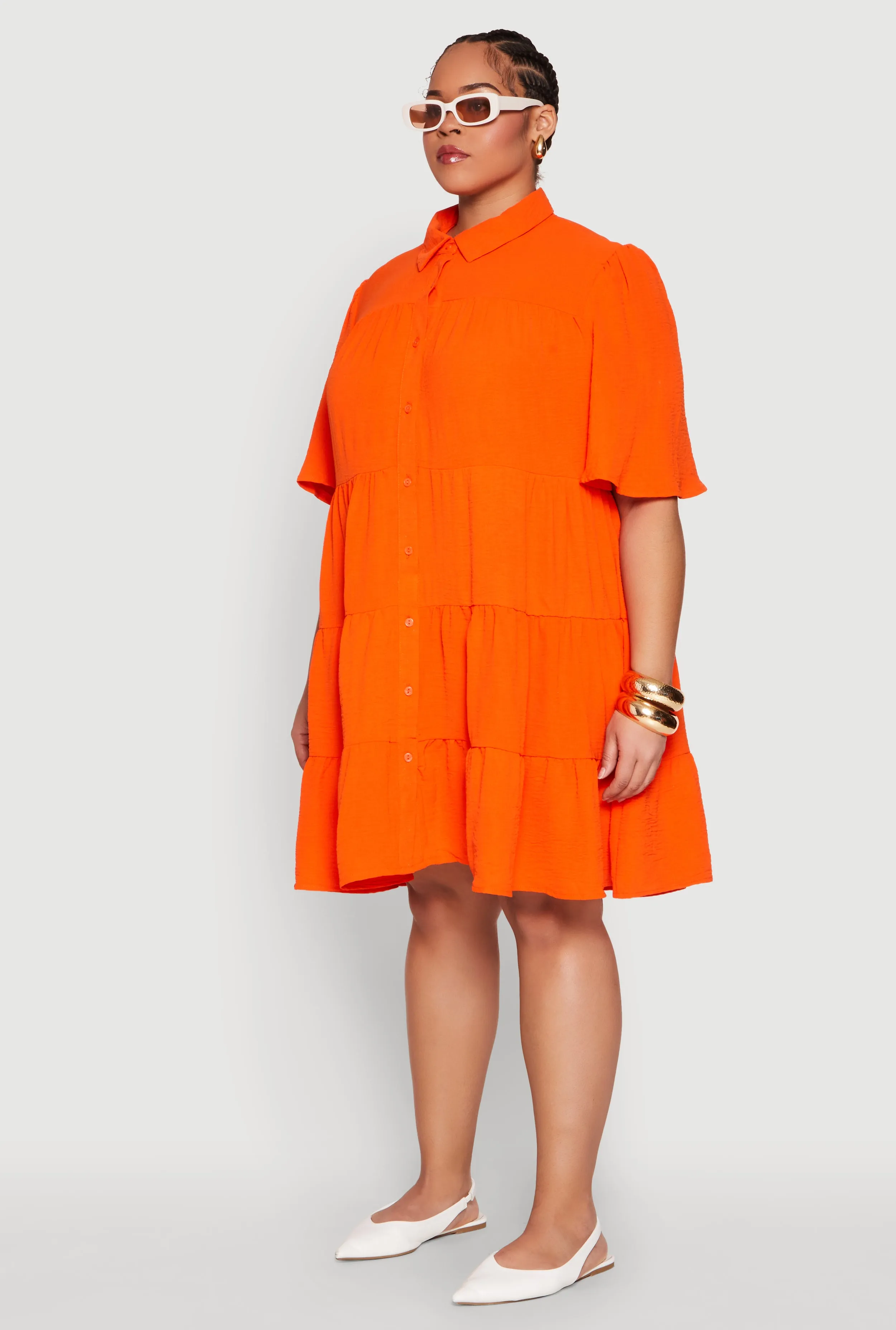 Plus Size Airy Crepe Knit Tiered Shirt Dress sold by Rainbow product image thumbnail 3
