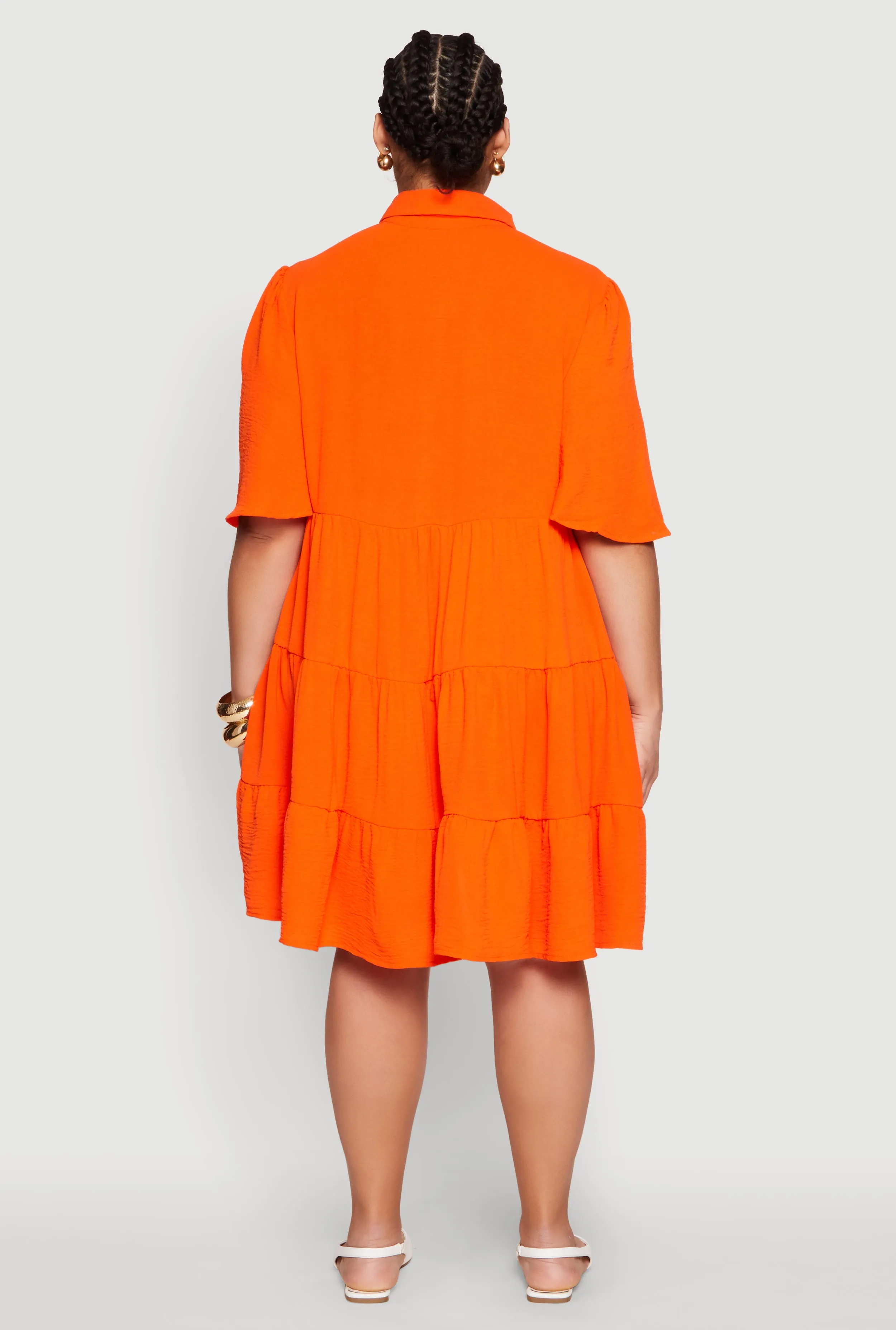 Plus Size Airy Crepe Knit Tiered Shirt Dress sold by Rainbow product image thumbnail 5