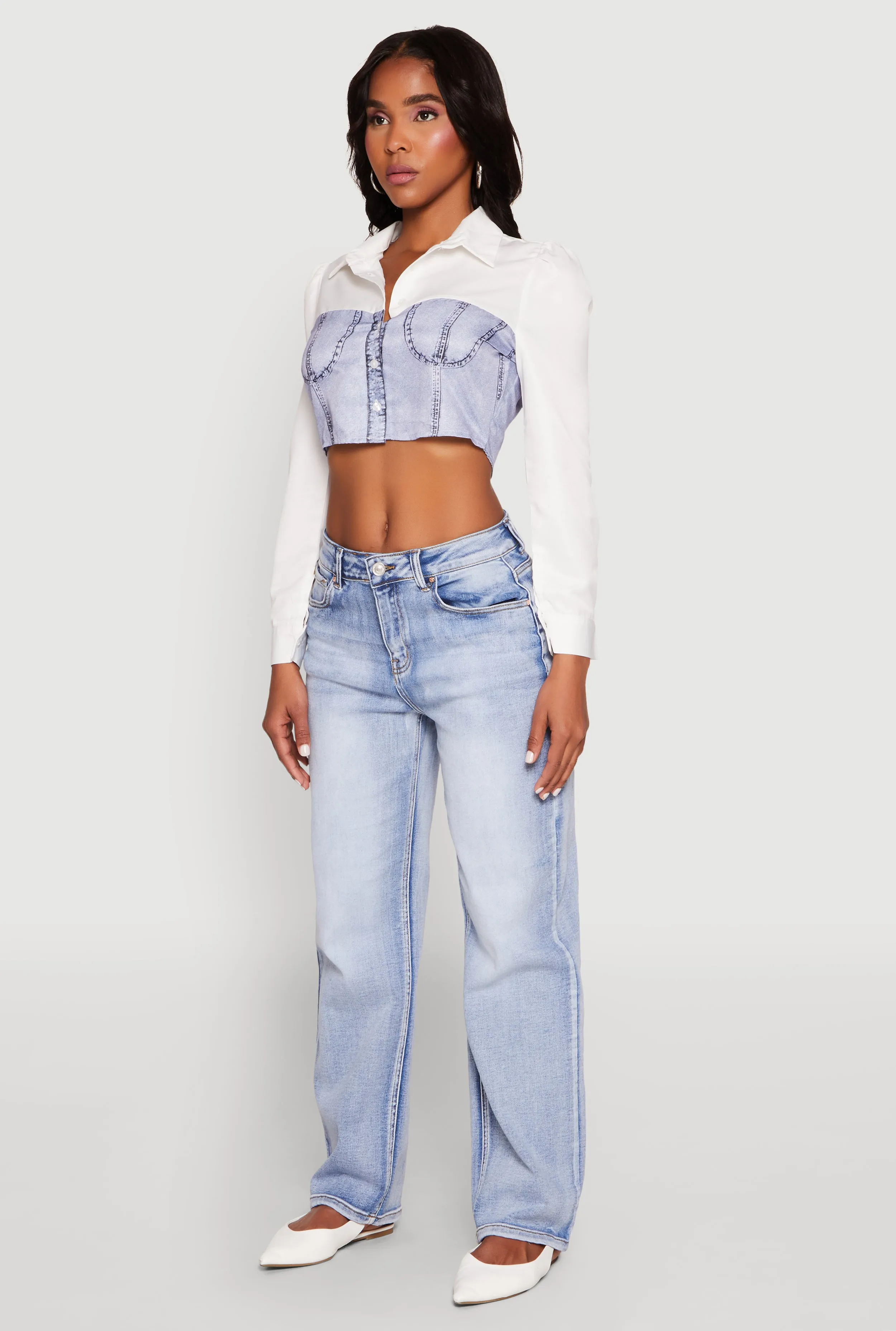 Bustier Denim Illusion Graphic Cropped Shirt sold by Rainbow product image thumbnail 5