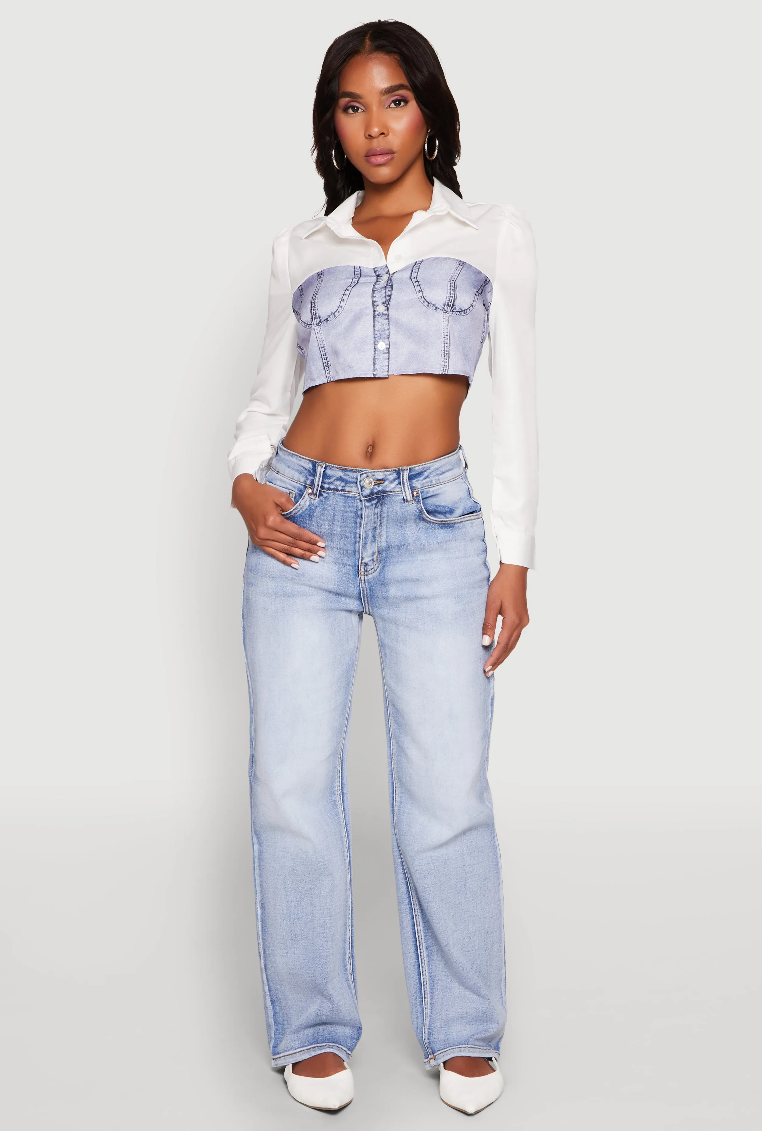 Bustier Denim Illusion Graphic Cropped Shirt sold by Rainbow product image thumbnail 3
