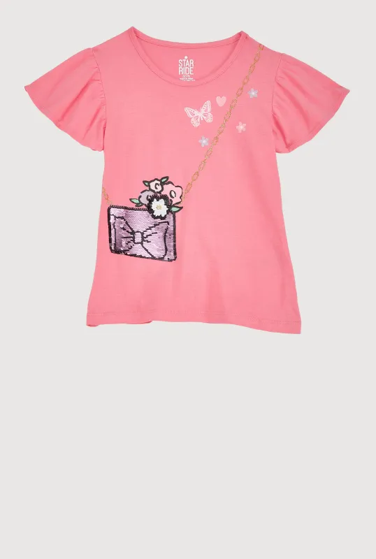 Girls Reversible Sequin Graphic Top sold by Rainbow