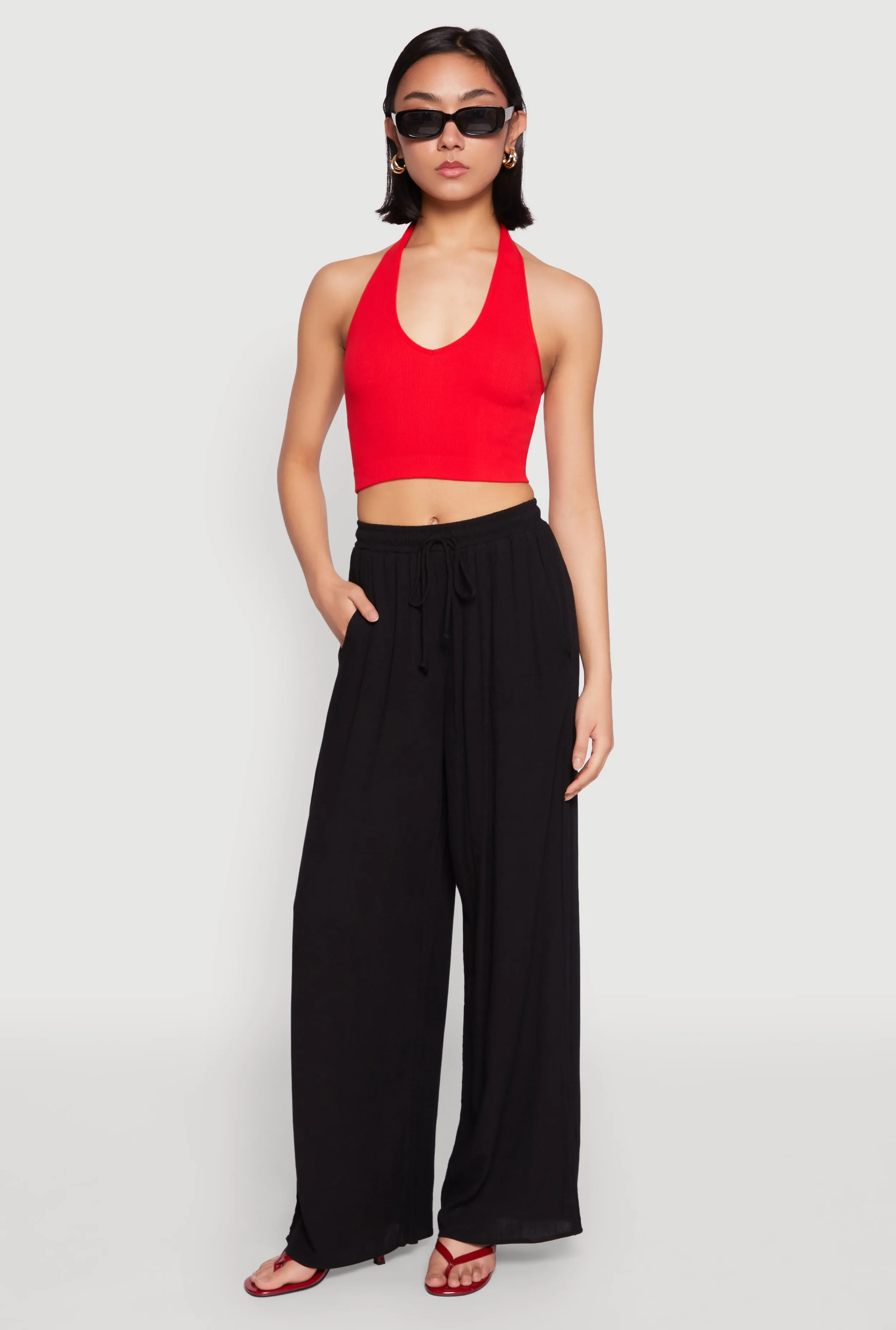 Gauze Knit High Waisted Wide Leg Pants sold by Rainbow