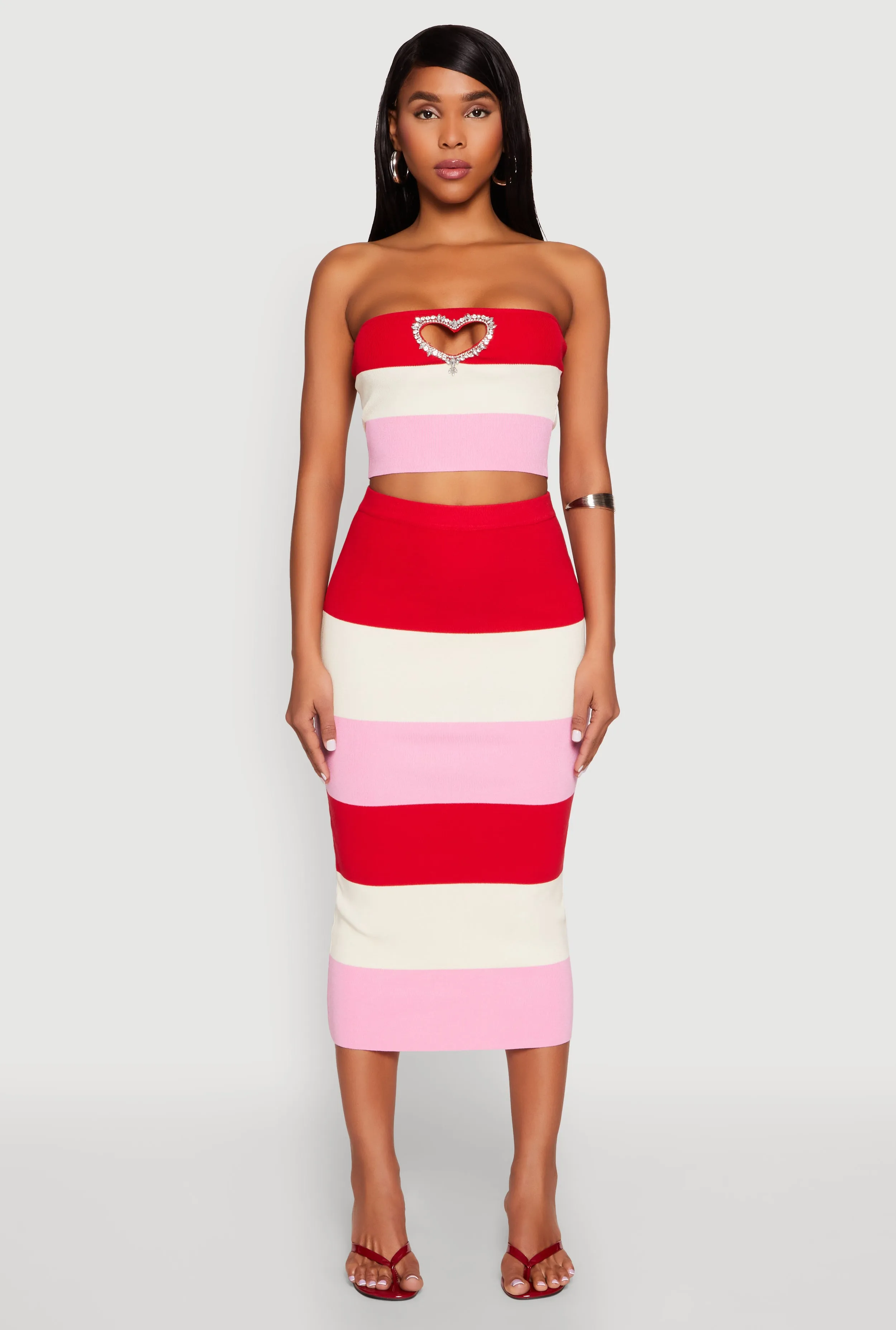 Striped Rhinestone Heart Keyhole Tube Top sold by Rainbow product image thumbnail 2