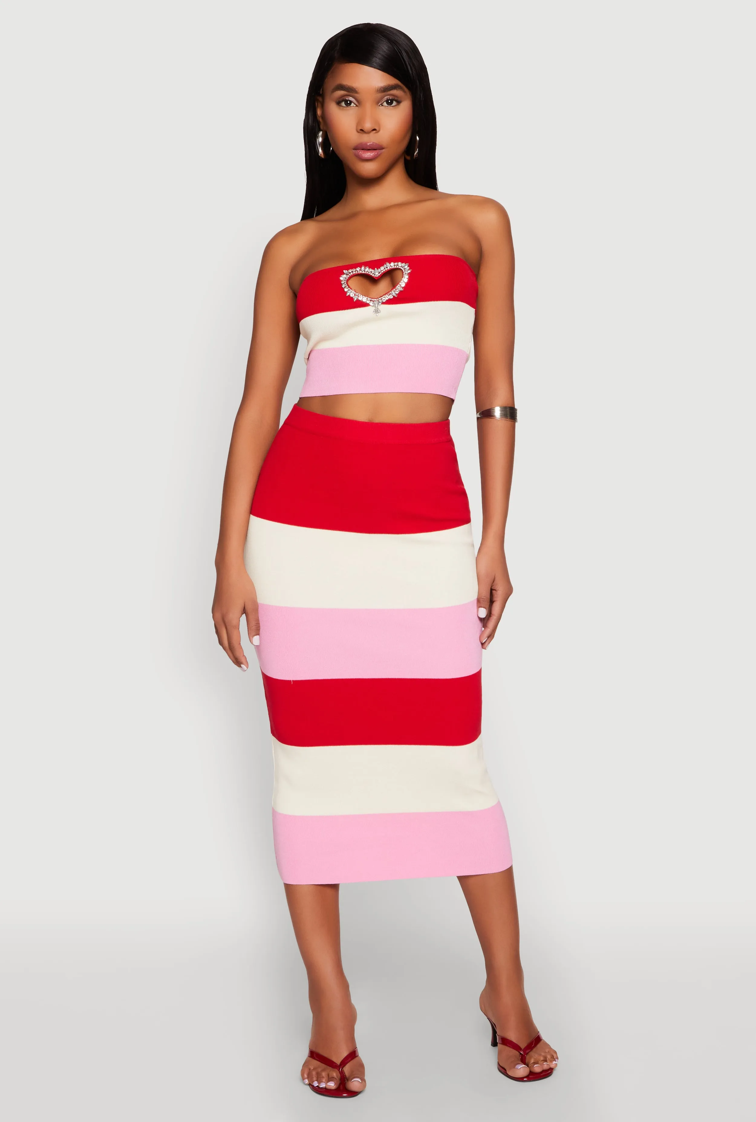 Striped Rhinestone Heart Keyhole Tube Top sold by Rainbow product image thumbnail 3