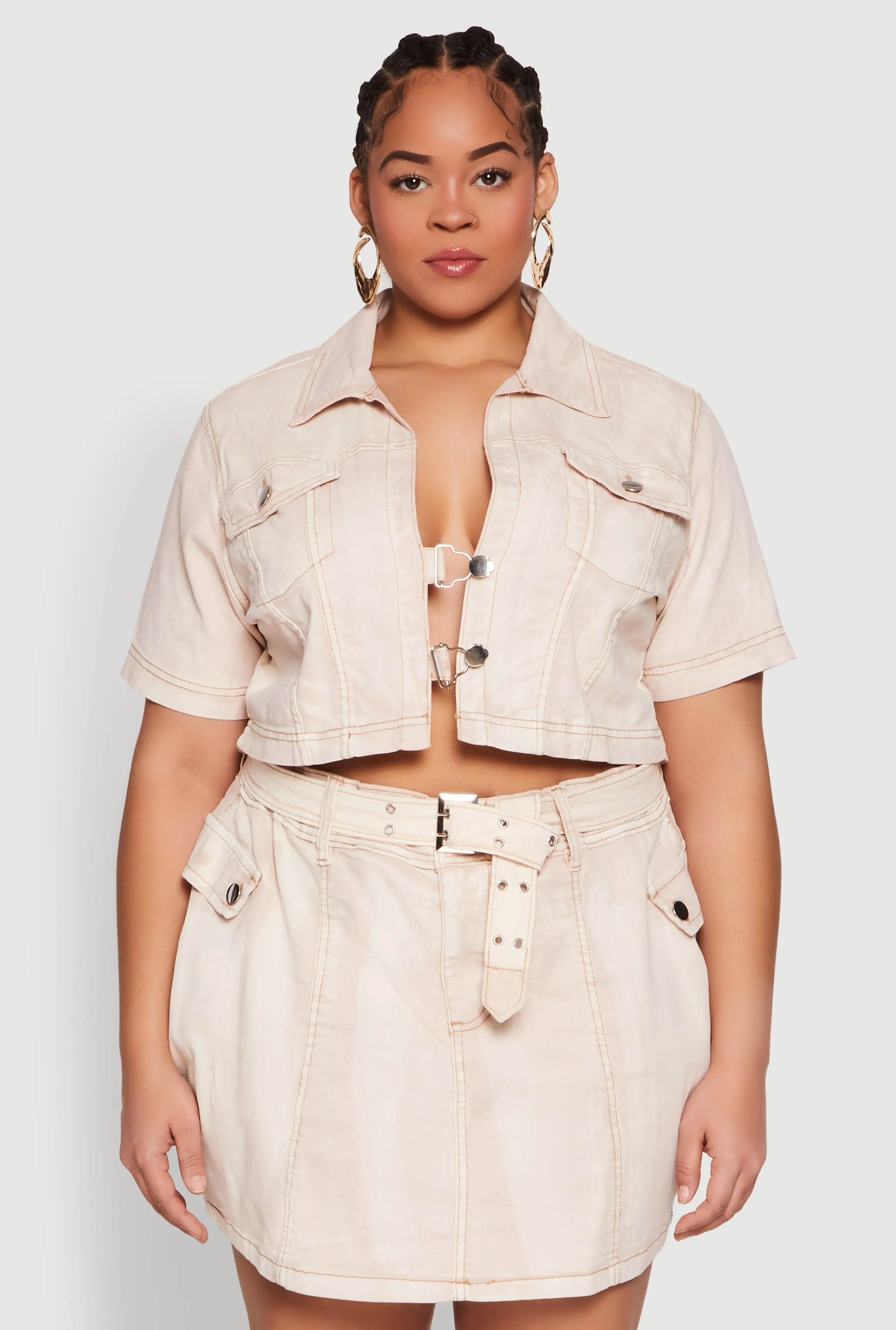 Plus Size Spoon Jeans Acid Wash Cropped Jacket sold by Rainbow