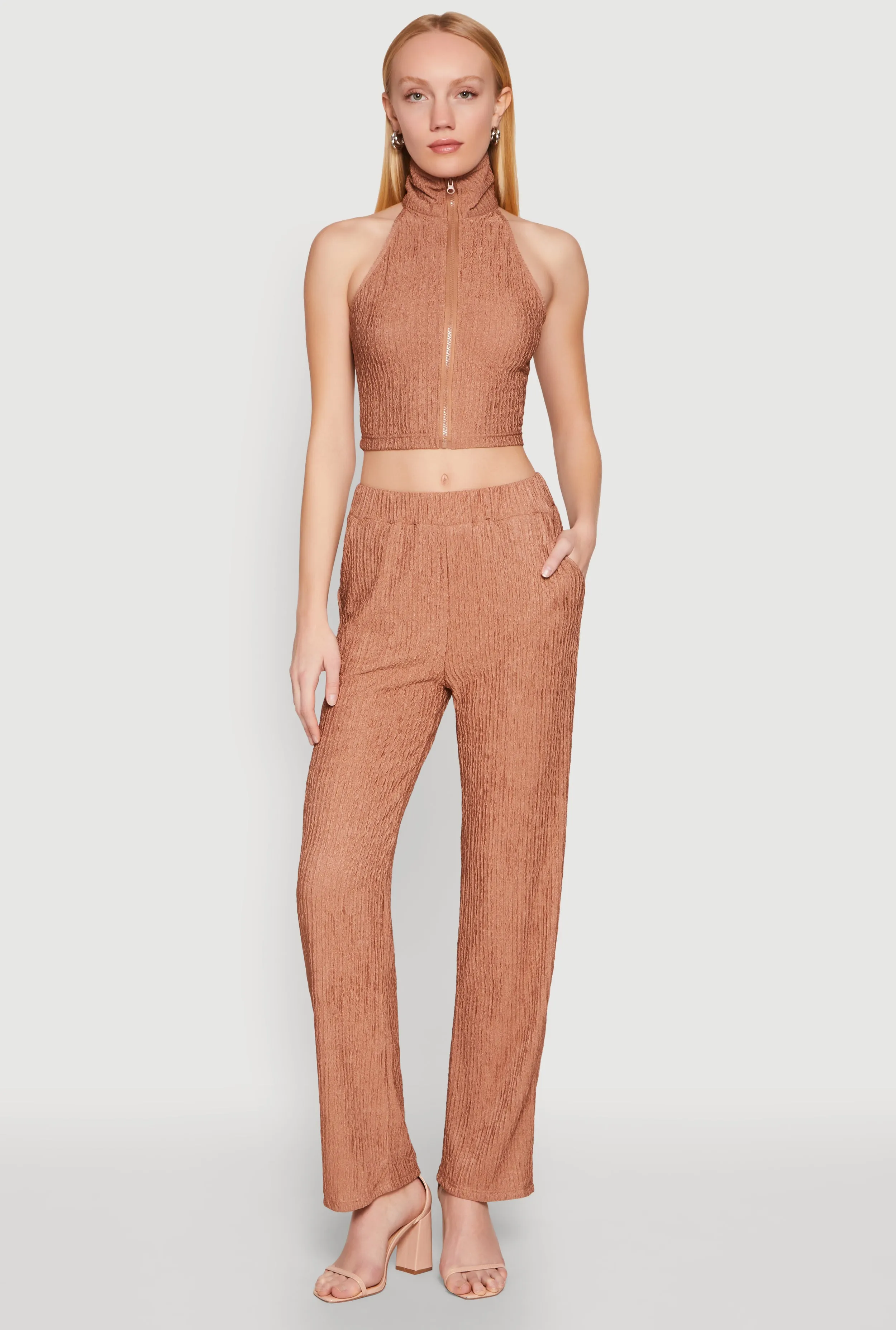 Textured Knit Zip Neck Crop Top sold by Rainbow product image thumbnail 3