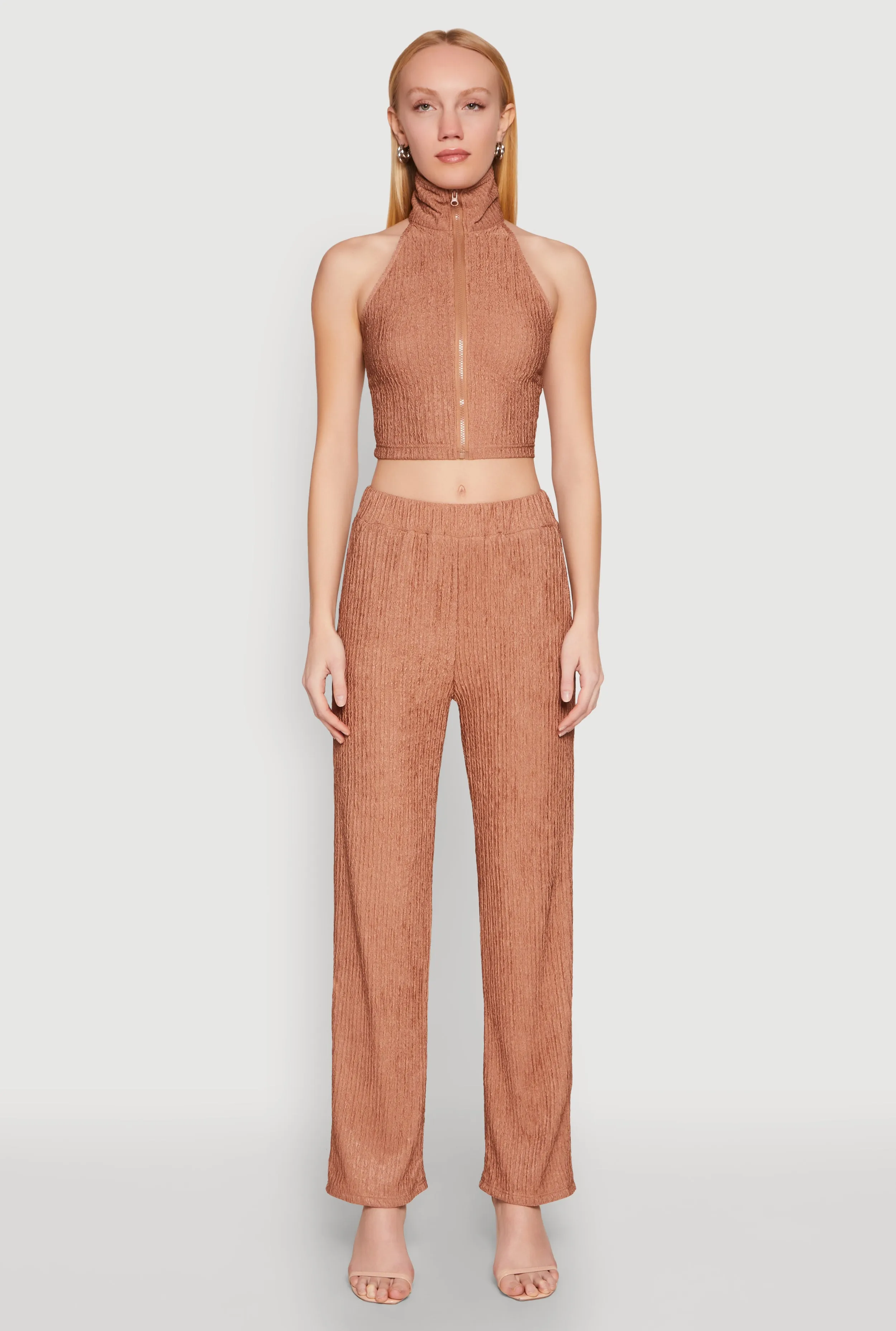 Textured Knit Zip Neck Crop Top sold by Rainbow product image thumbnail 2