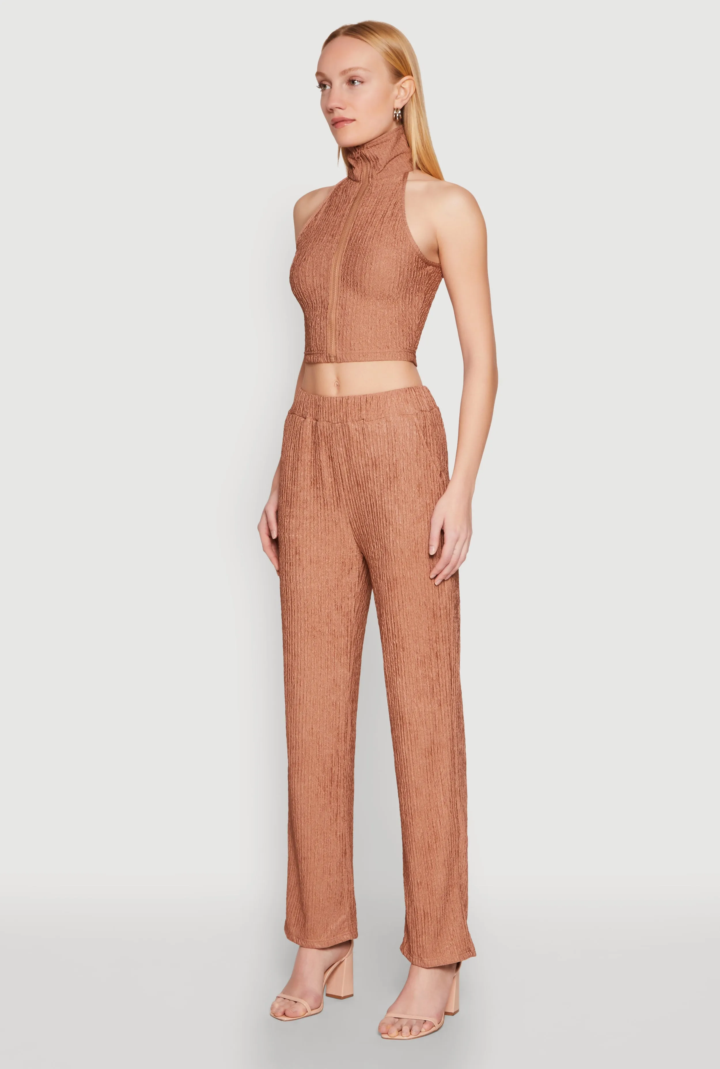 Textured Knit Zip Neck Crop Top sold by Rainbow product image thumbnail 5