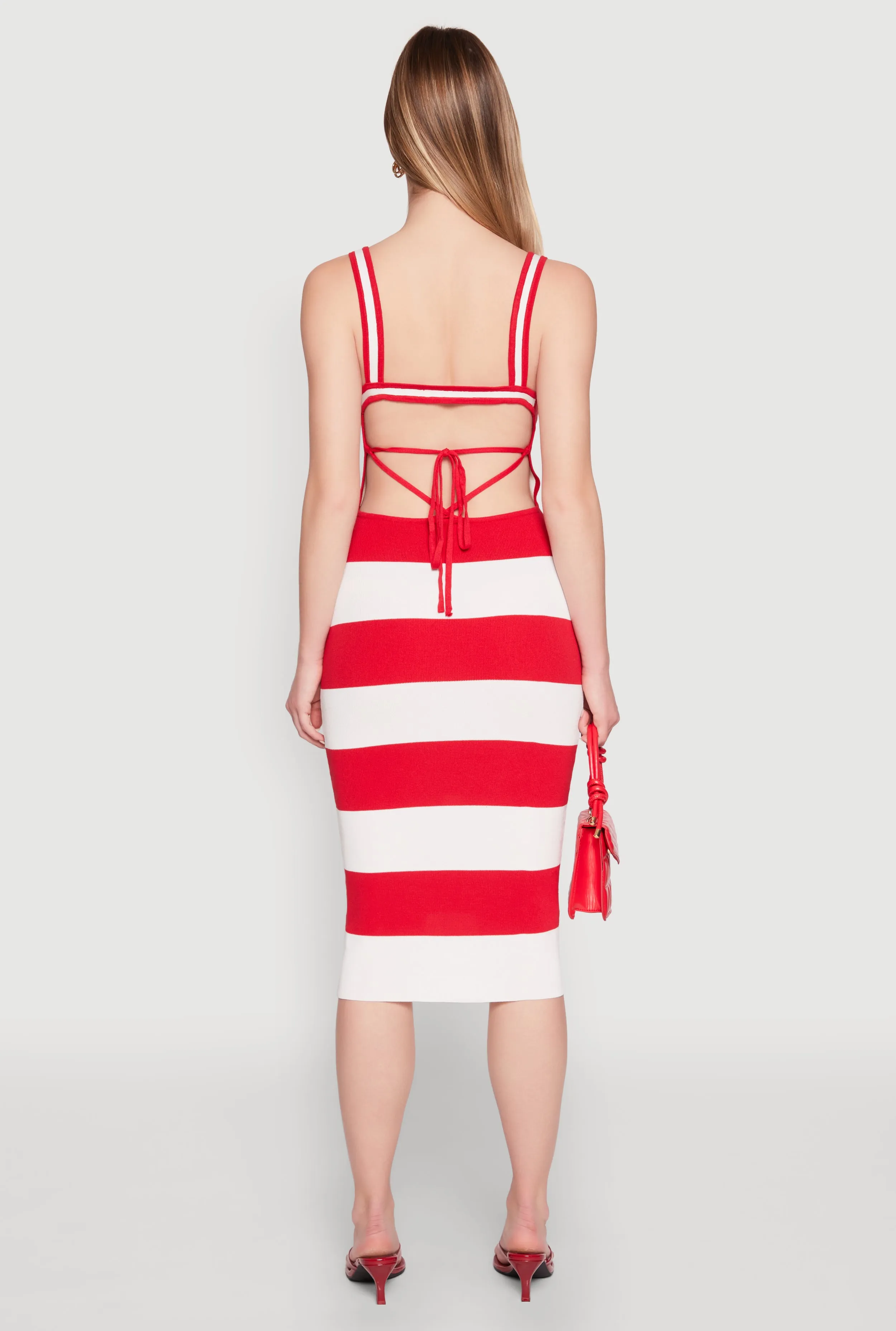 Open Tie Back Sleeveless Striped Bodycon Dress sold by Rainbow product image thumbnail 5