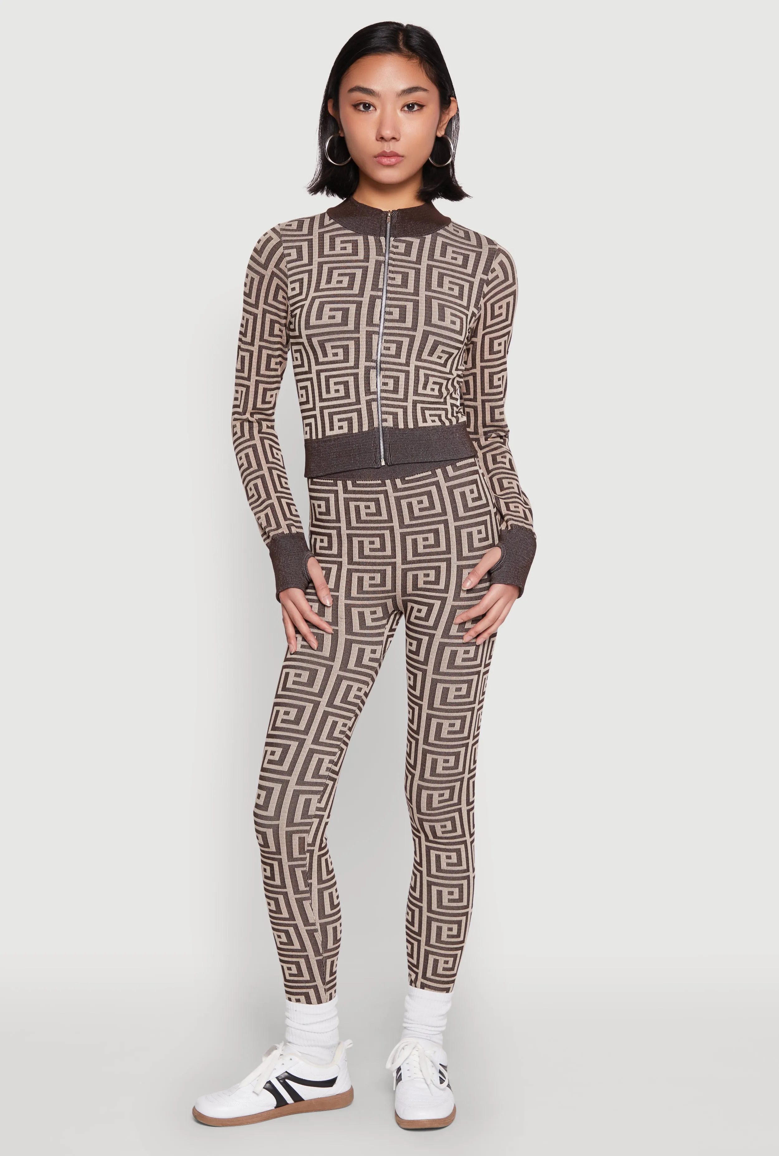 Greek Key Color Block Print Leggings sold by Rainbow