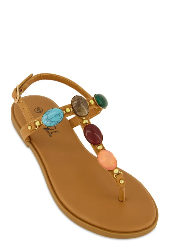 Gemstone Buckle Strap Thong Sandals sold by Rainbow