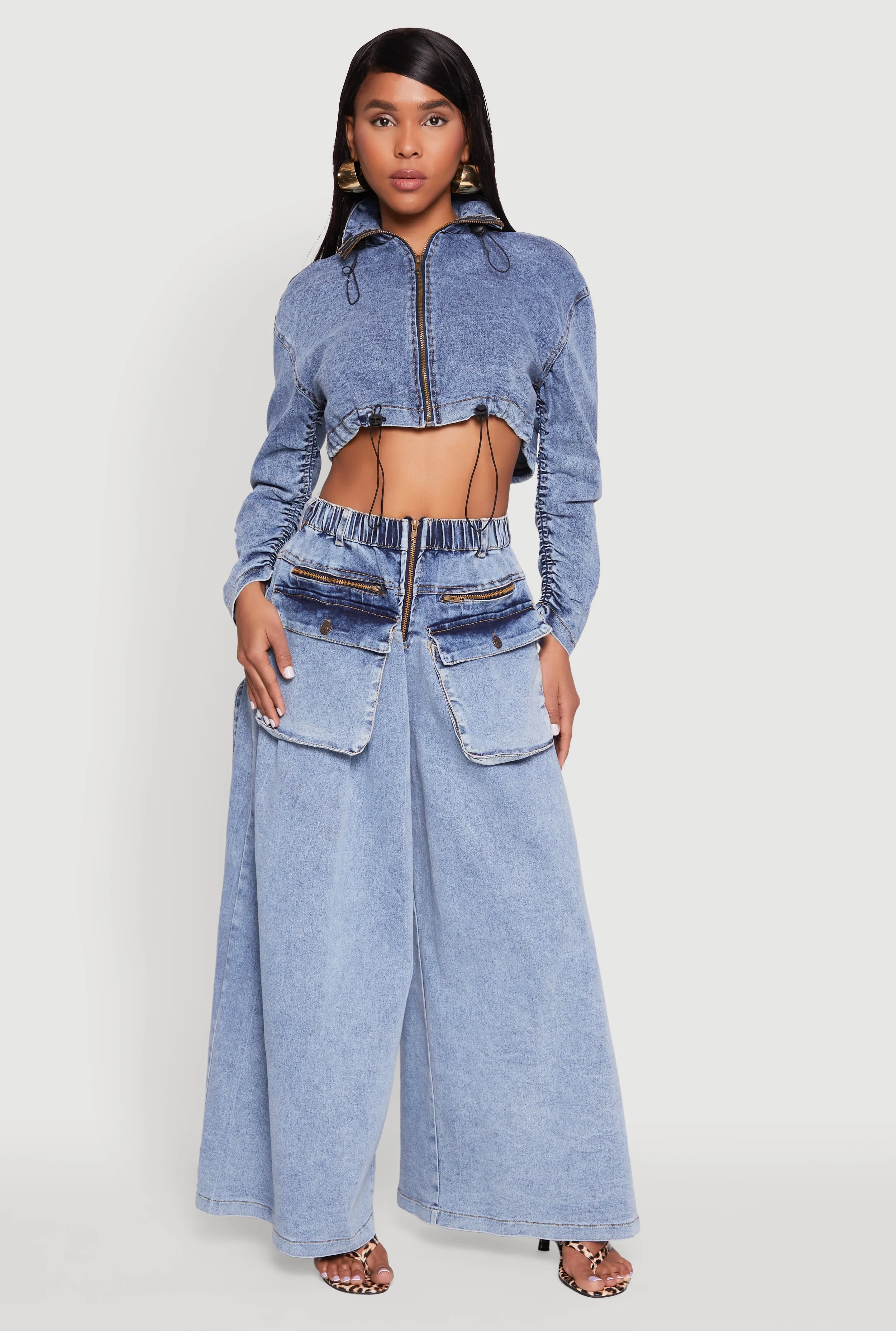 Mineral Wash Zip Front Cropped Denim Jacket sold by Rainbow product image thumbnail 2