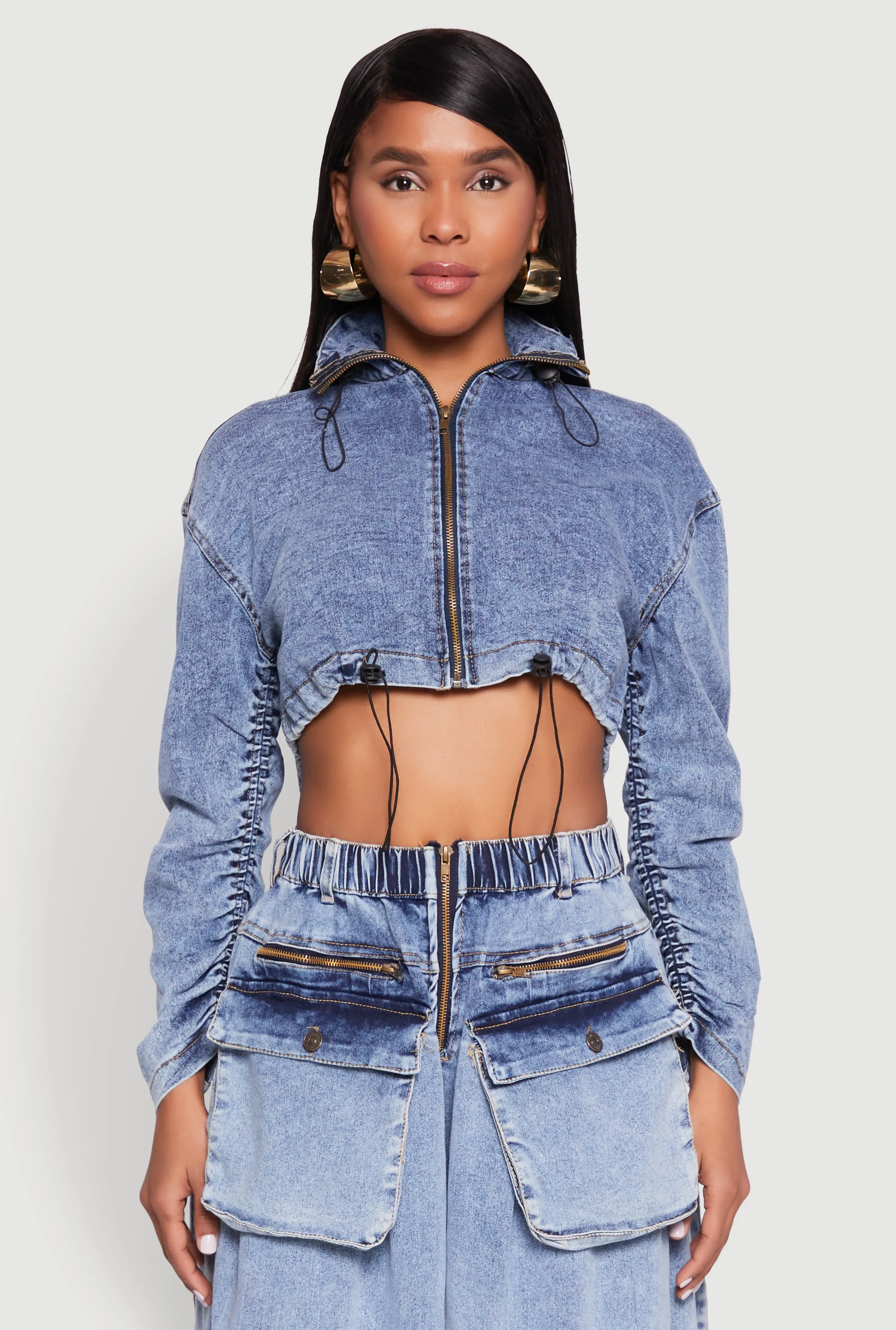 Mineral Wash Zip Front Cropped Denim Jacket sold by Rainbow