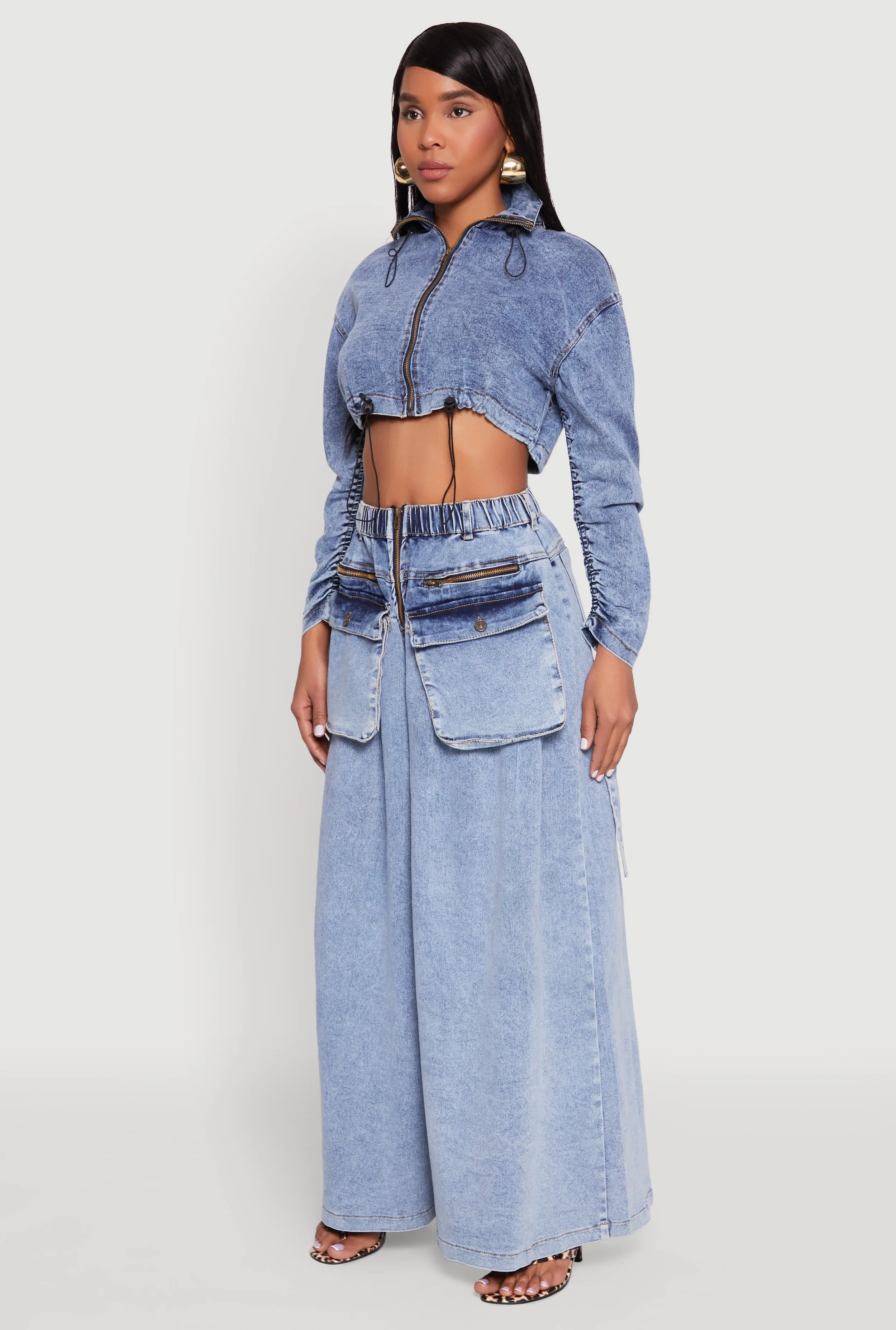 Mineral Wash Zip Front Cropped Denim Jacket sold by Rainbow product image thumbnail 5