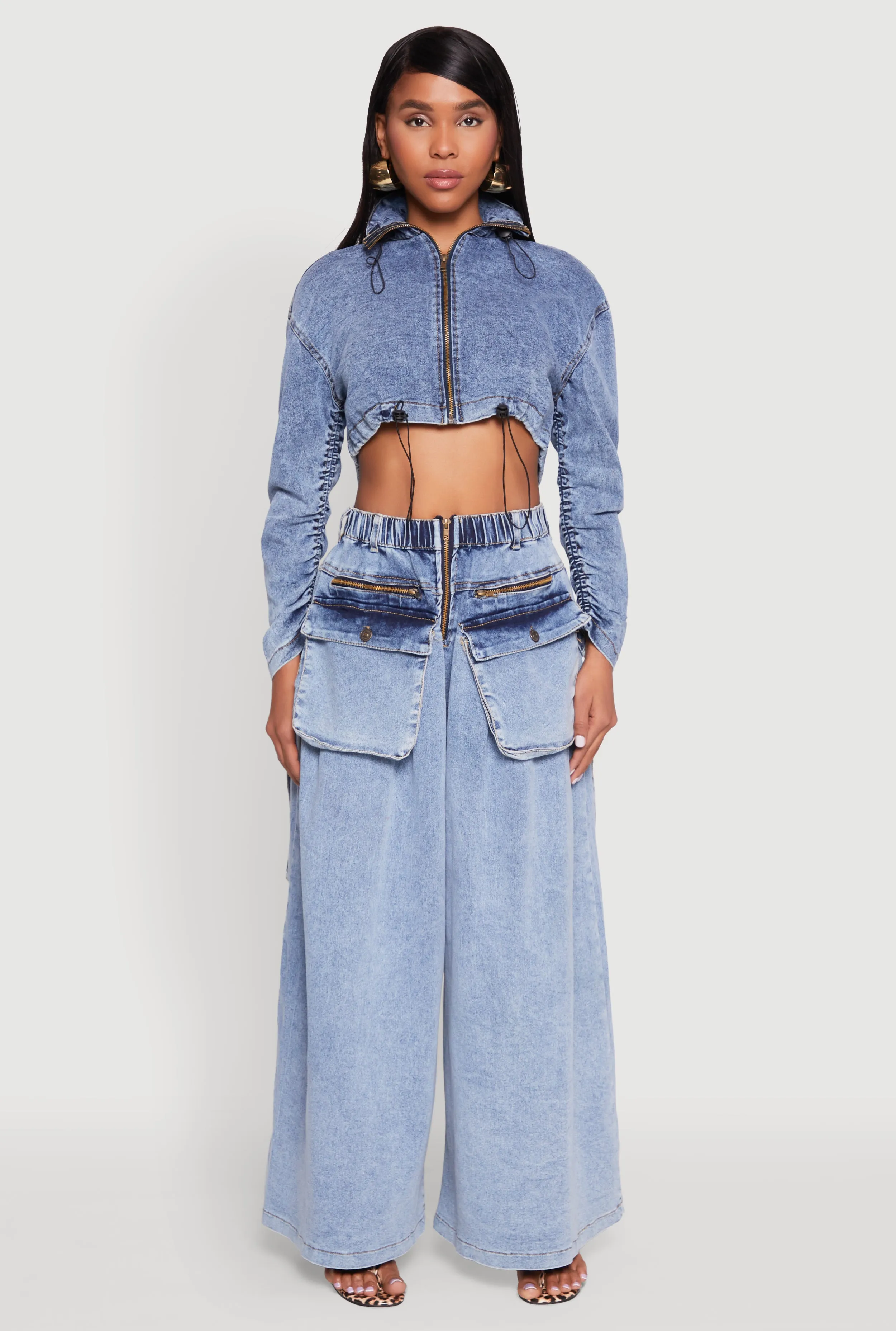 Mineral Wash Zip Front Cropped Denim Jacket sold by Rainbow product image thumbnail 3