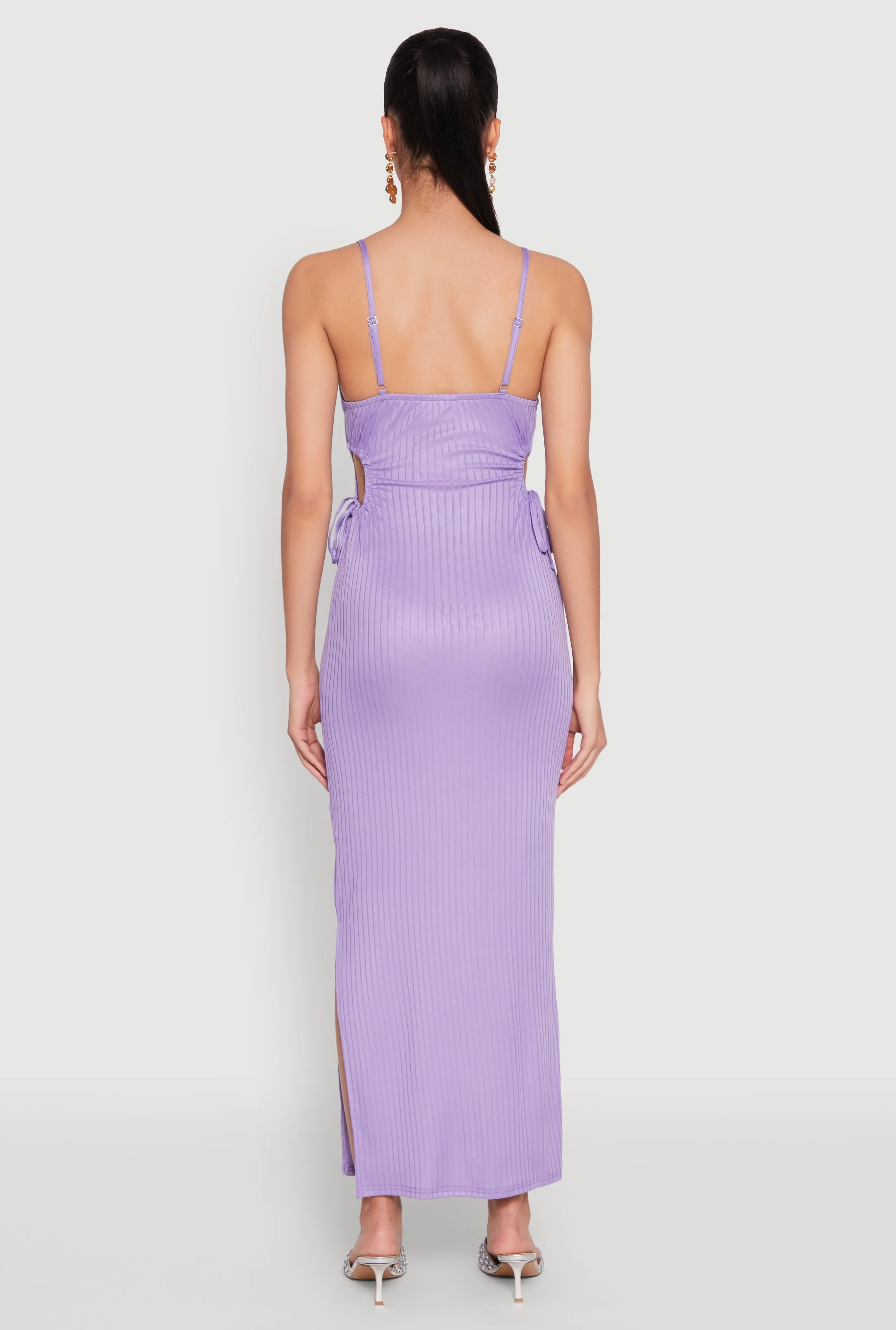 Ribbed Knit Drawstring Cut Out Side Cami Dress sold by Rainbow product image thumbnail 5