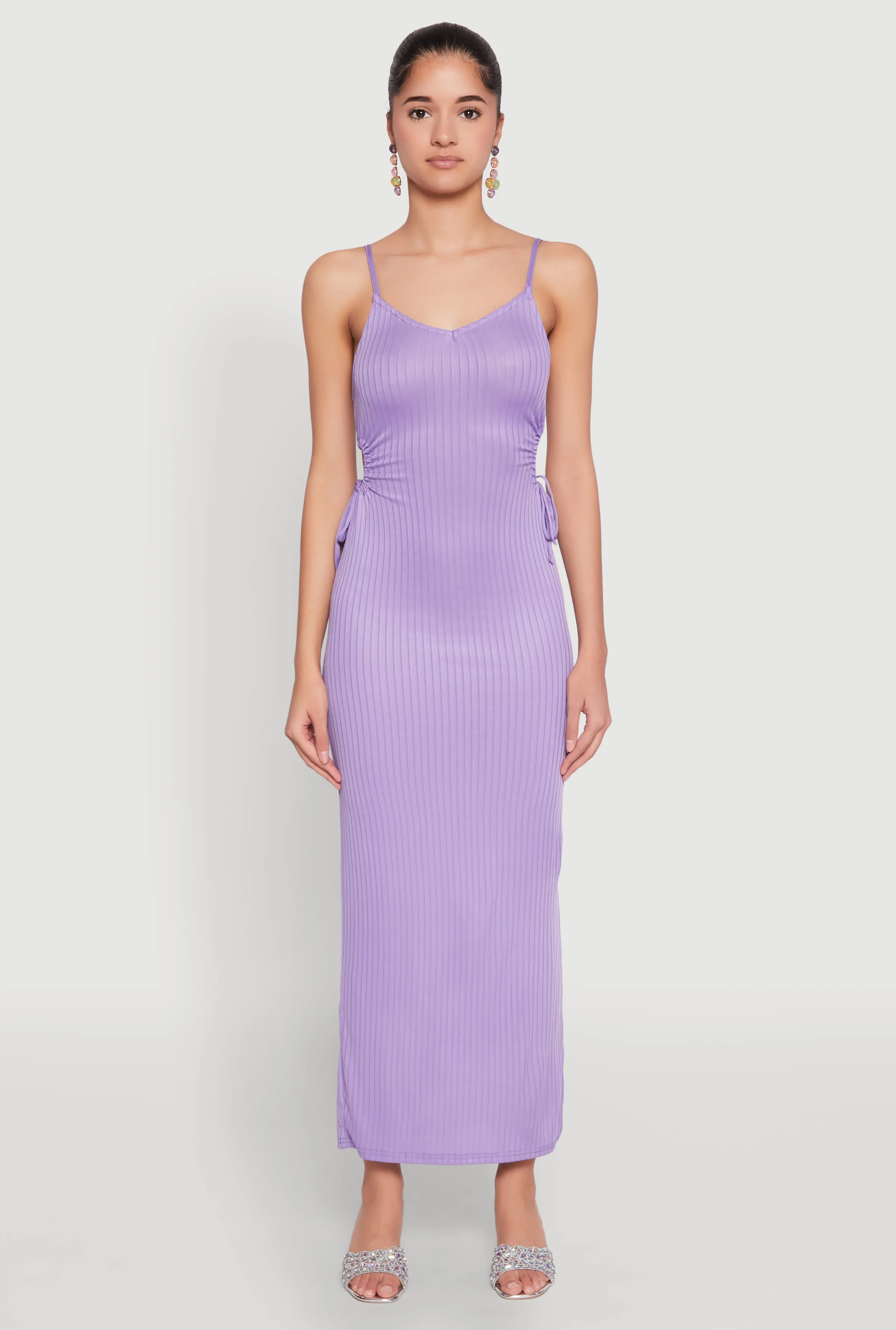 Ribbed Knit Drawstring Cut Out Side Cami Dress sold by Rainbow product image thumbnail 2