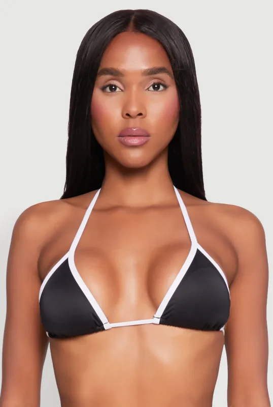Contrast Trim Detail Triangle Swim Bikini Top sold by Rainbow