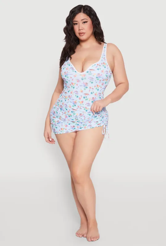 Plus Size Gingham Island Print Sarong Cover Up sold by Rainbow