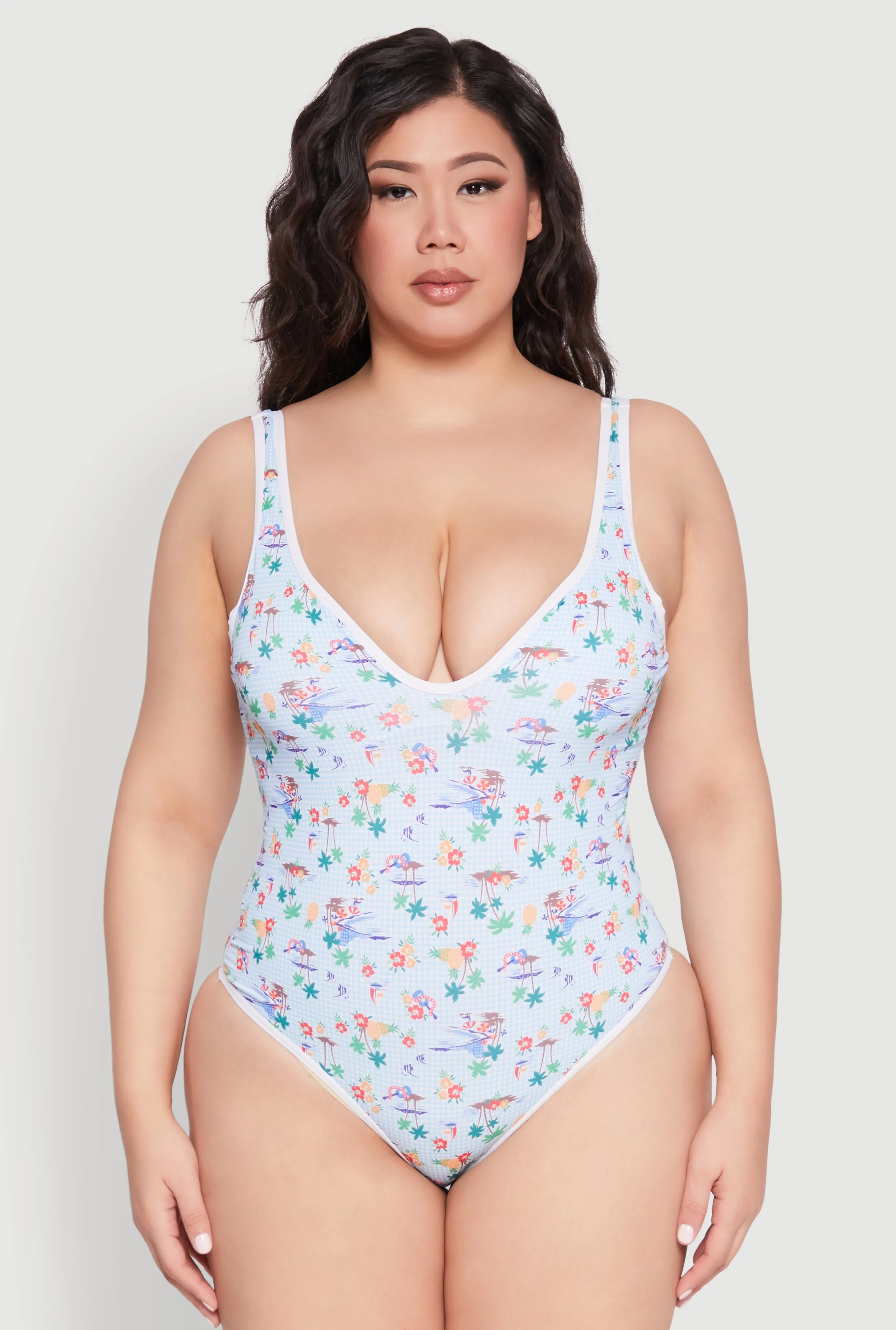 Plus Size Gingham Island Print One Piece Swimsuit sold by Rainbow product image thumbnail 2