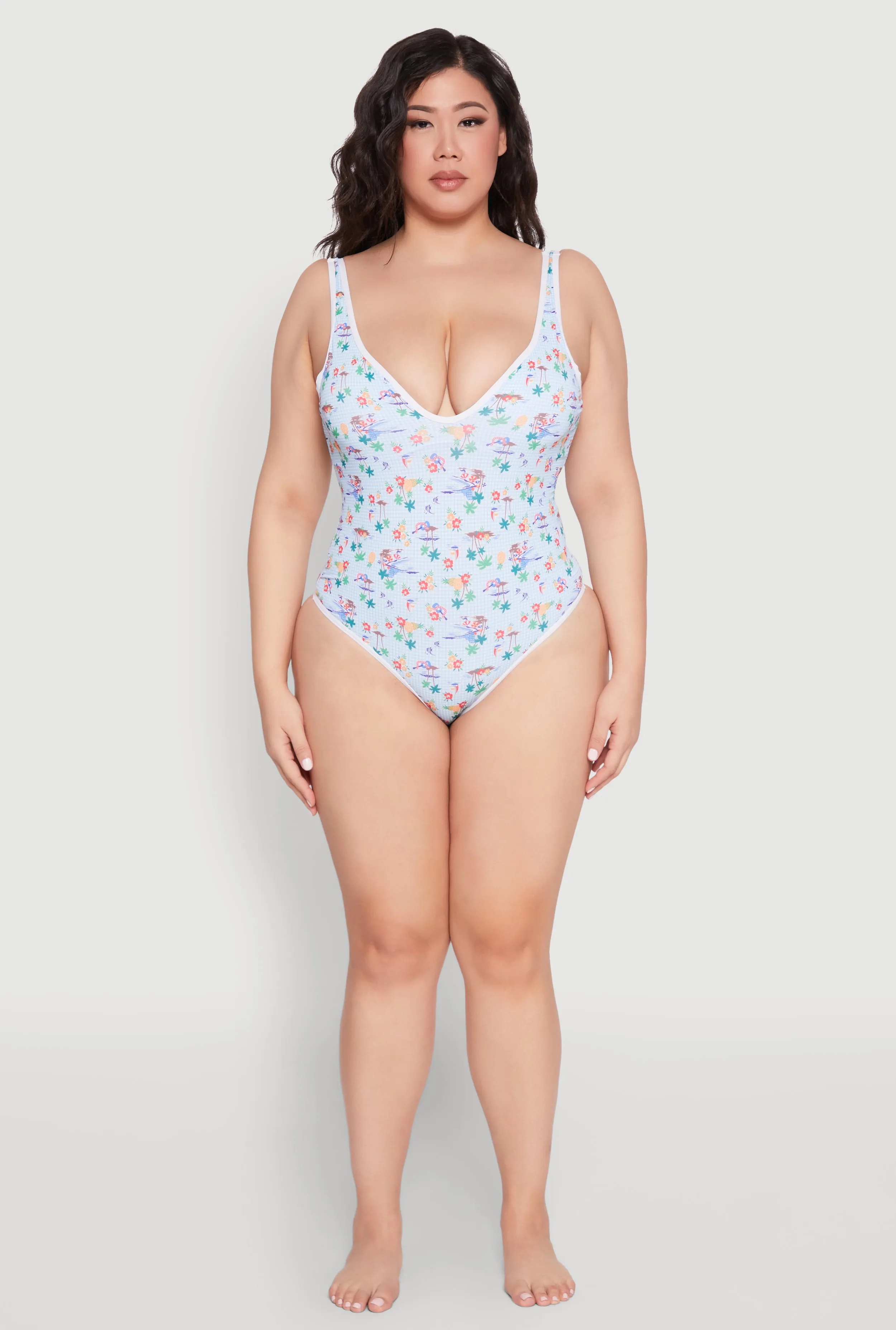 Plus Size Gingham Island Print One Piece Swimsuit sold by Rainbow product image thumbnail 3