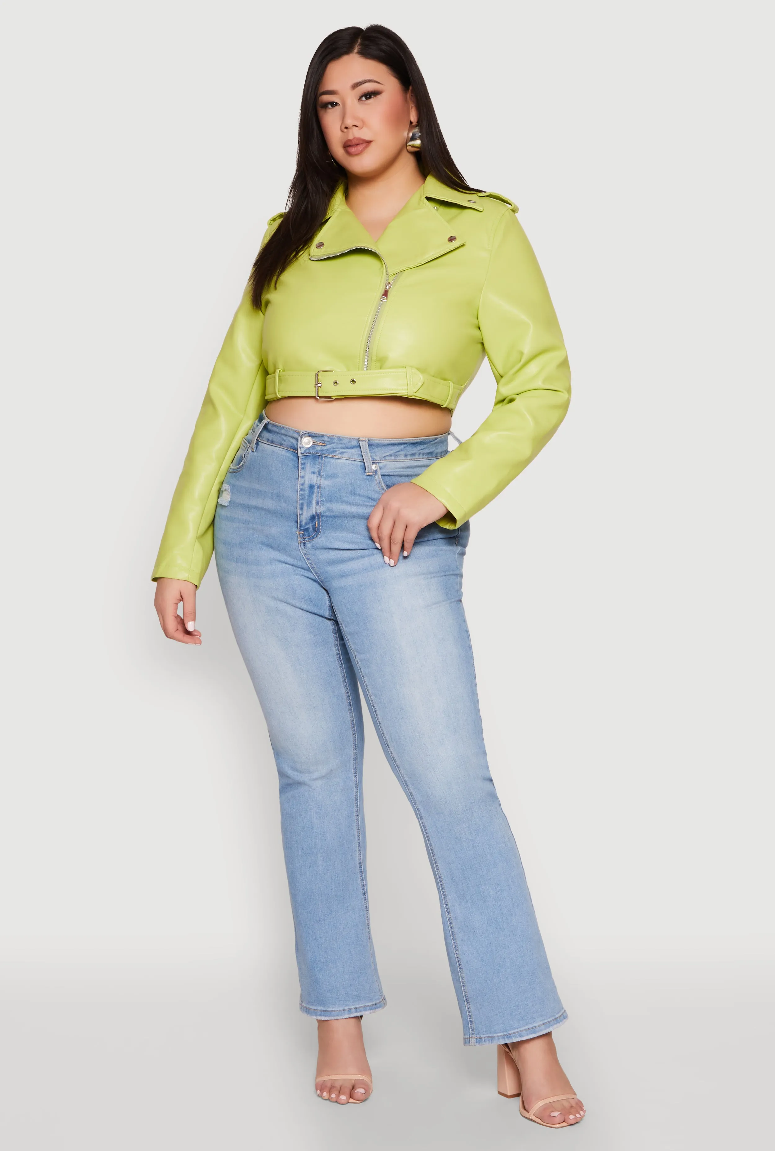 Plus Size Daisy Faux Leather Belted Moto Jacket sold by Rainbow product image thumbnail 3