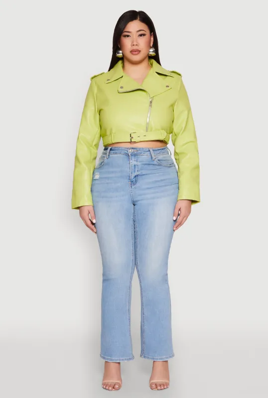 Plus Size Daisy Faux Leather Belted Moto Jacket sold by Rainbow