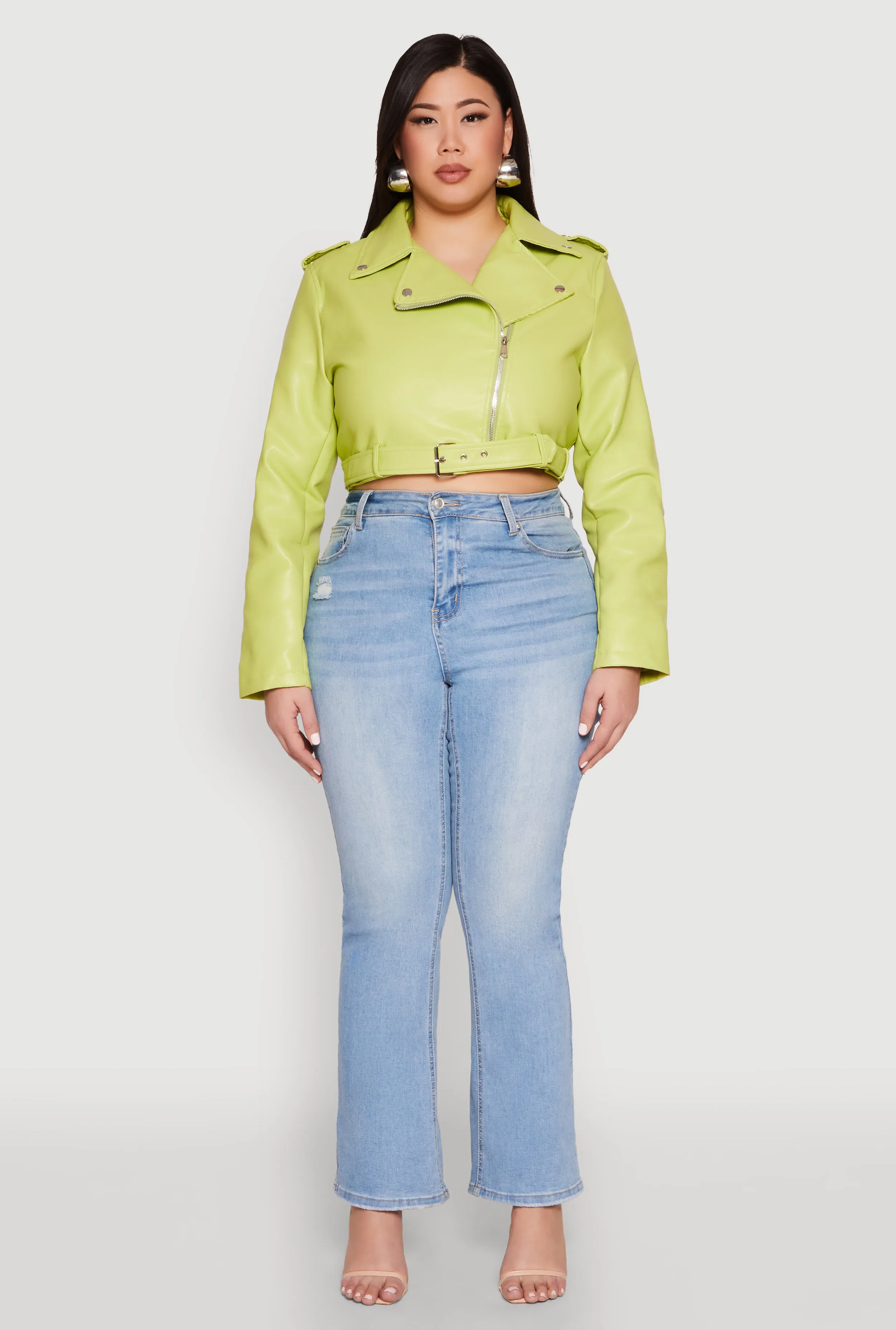 Plus Size Daisy Faux Leather Belted Moto Jacket sold by Rainbow