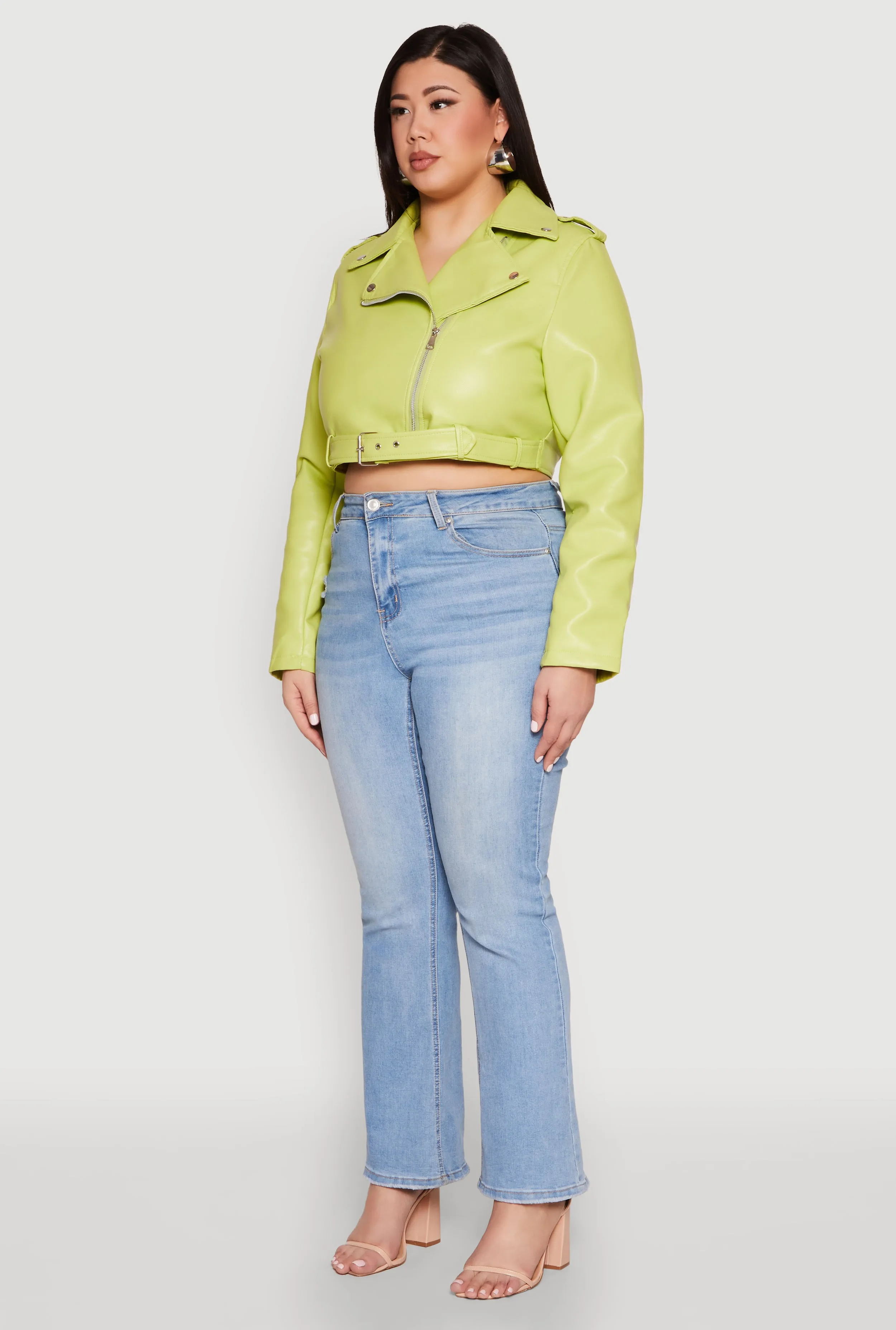 Plus Size Daisy Faux Leather Belted Moto Jacket sold by Rainbow product image thumbnail 5