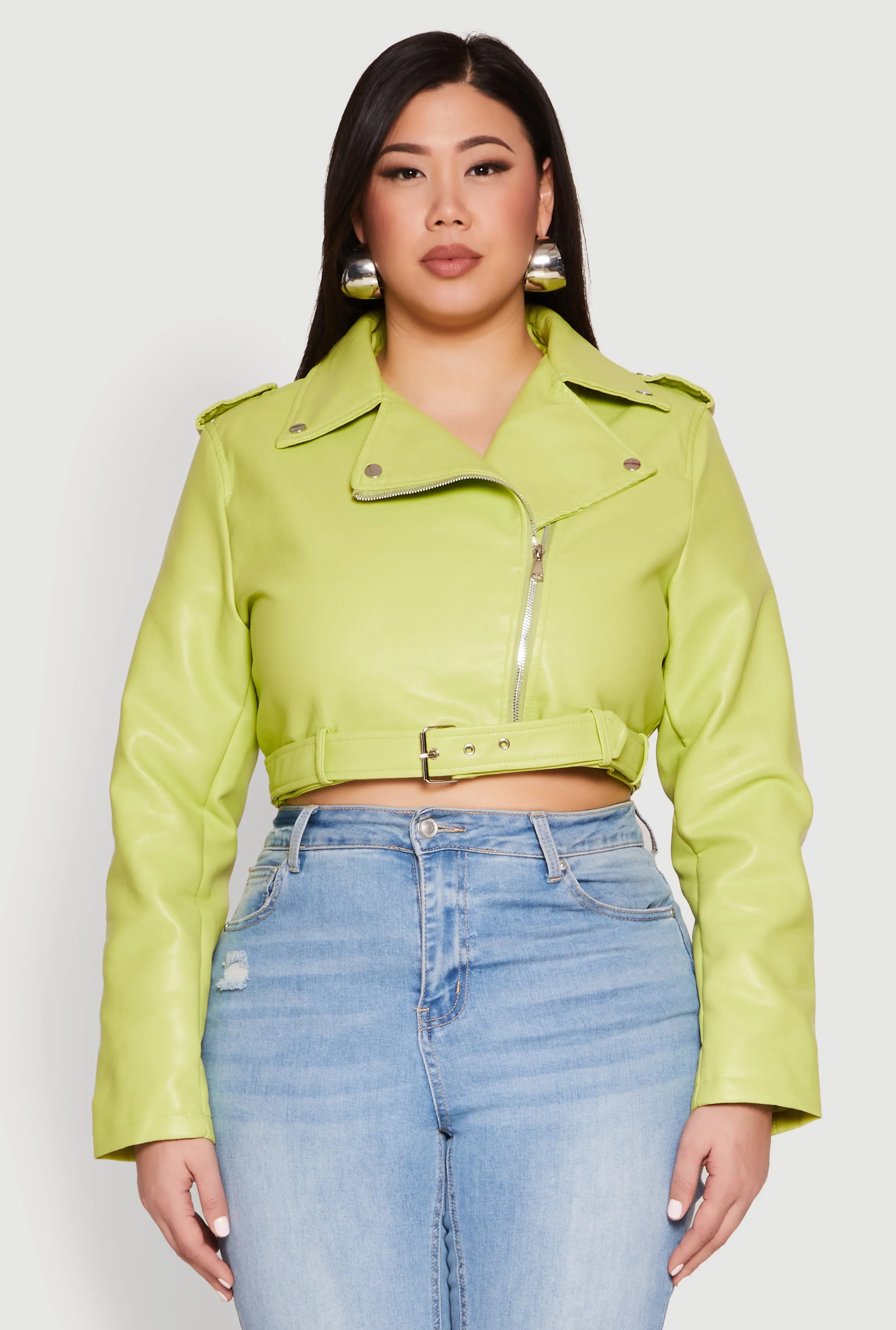 Plus Size Daisy Faux Leather Belted Moto Jacket sold by Rainbow product image thumbnail 2