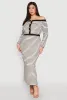 Plus Size Textured Knit Striped Maxi Skirt sold by Rainbow