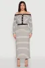 Plus Size Textured Knit Striped Maxi Skirt sold by Rainbow