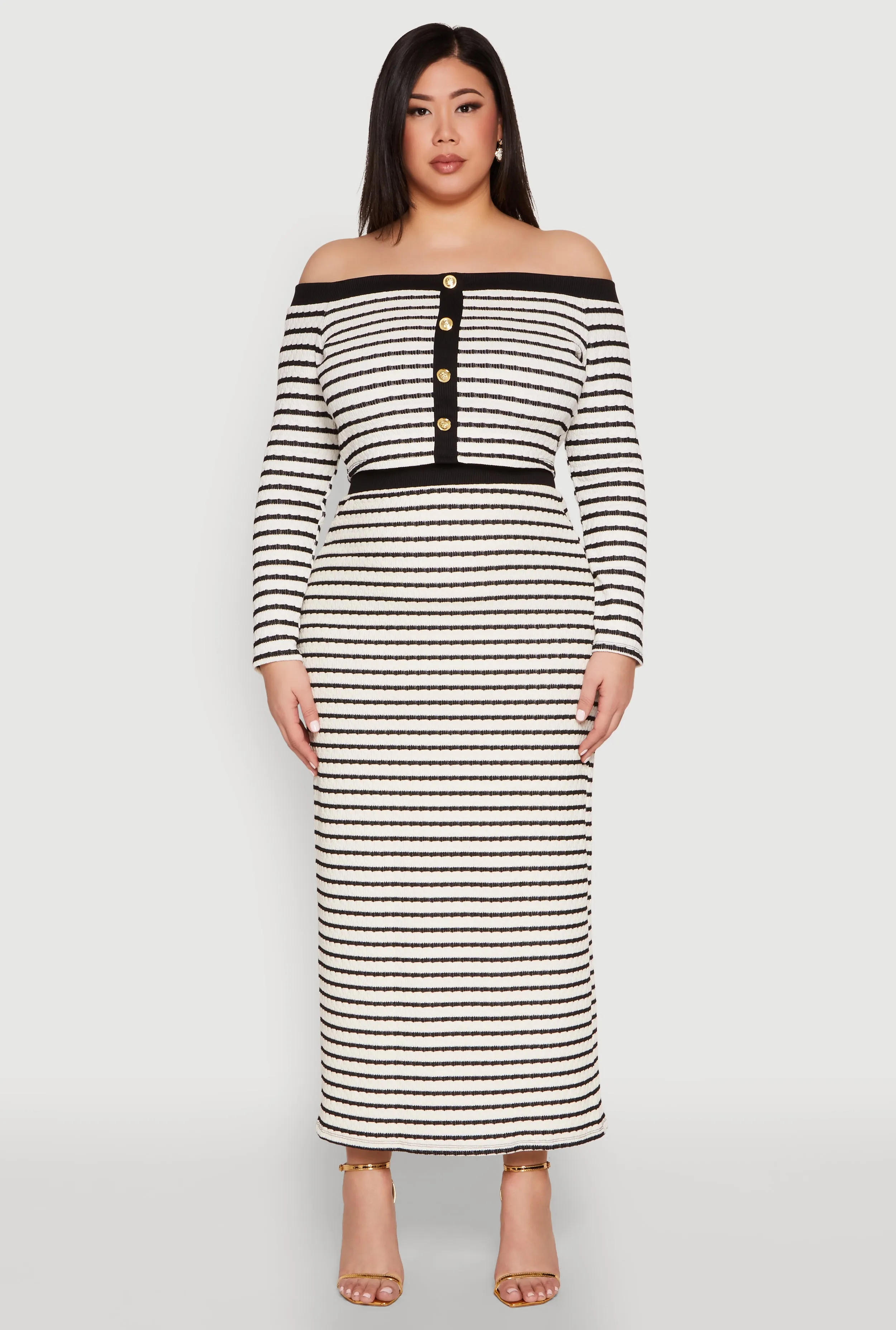 Plus Size Textured Knit Striped Maxi Skirt sold by Rainbow