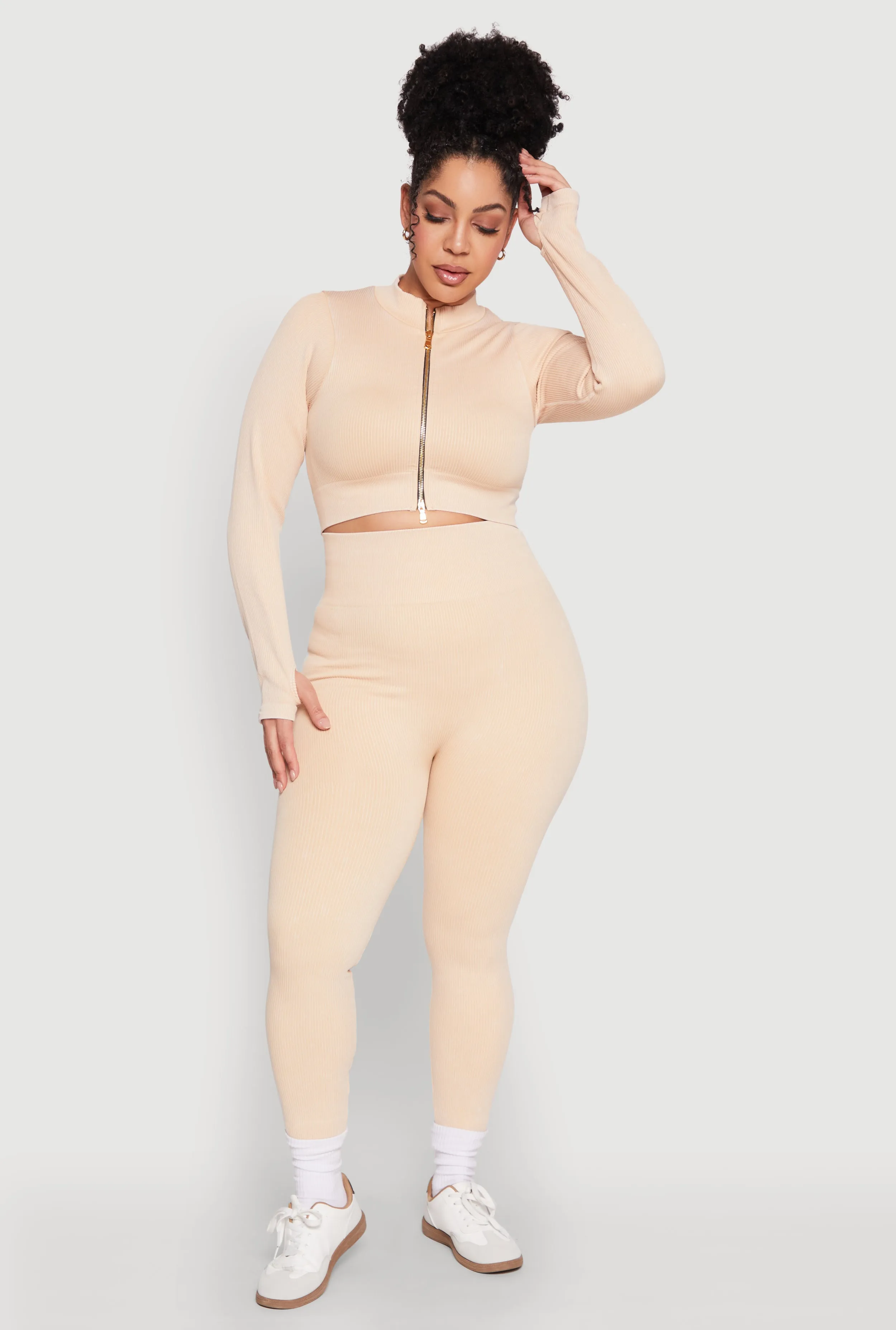 Plus Size Daisy Compression Rib Acid Wash Leggings sold by Rainbow