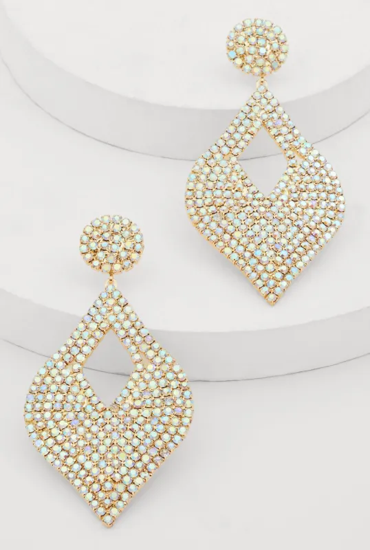 Cut Out Rhinestone Teardrop Earrings sold by Rainbow
