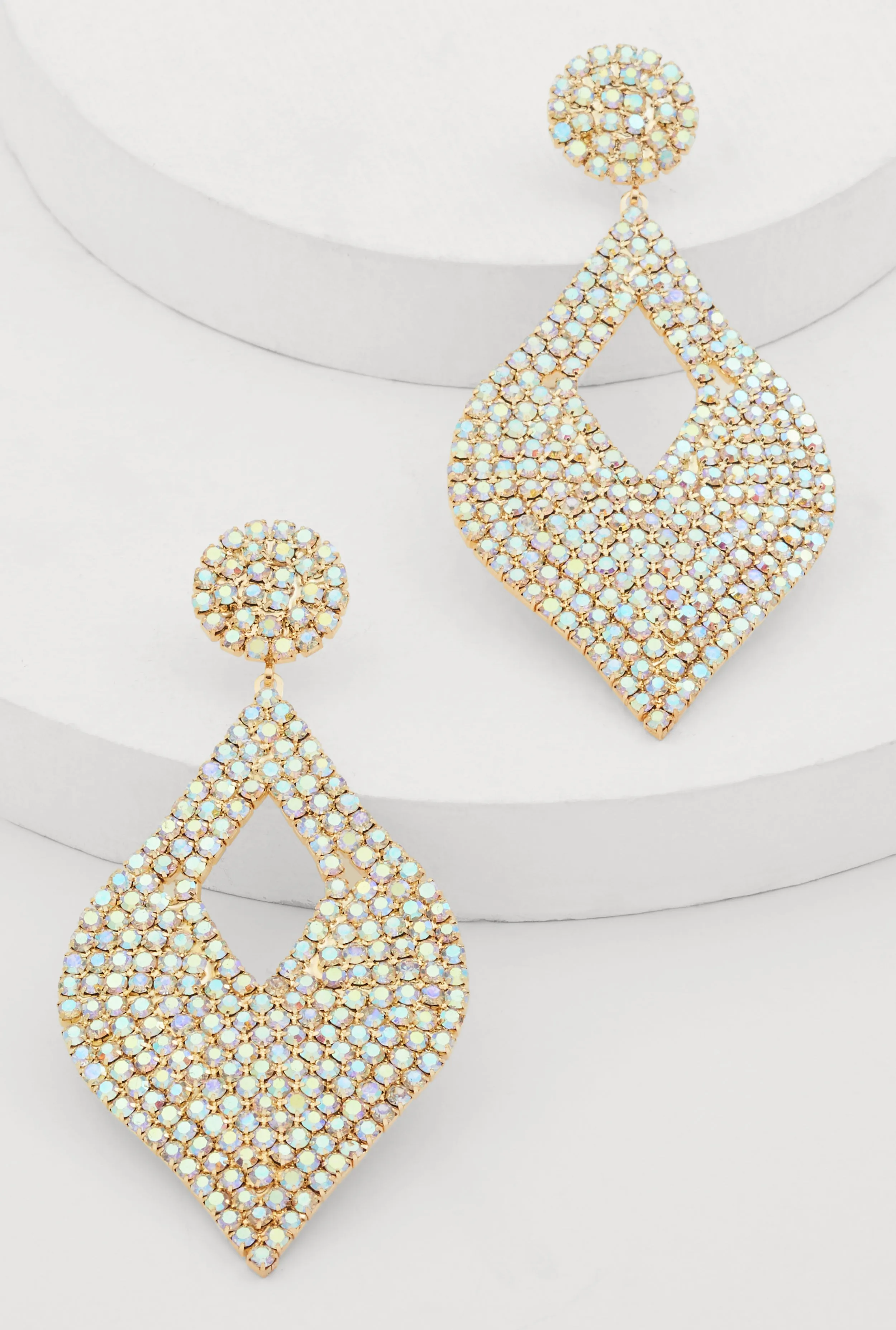 Cut Out Rhinestone Teardrop Earrings sold by Rainbow