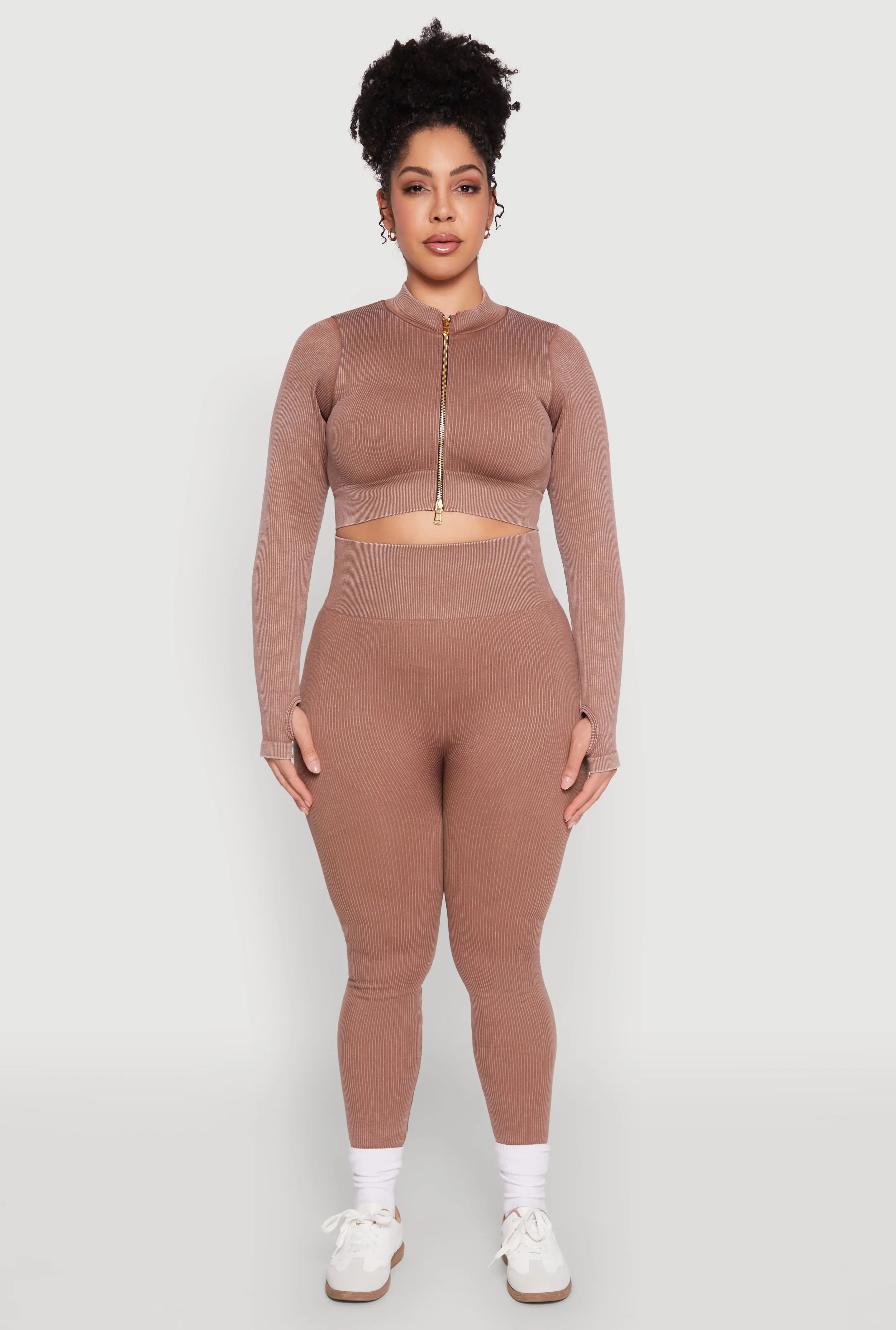 Plus Size Daisy Compression Rib Acid Wash Leggings sold by Rainbow product image thumbnail 2