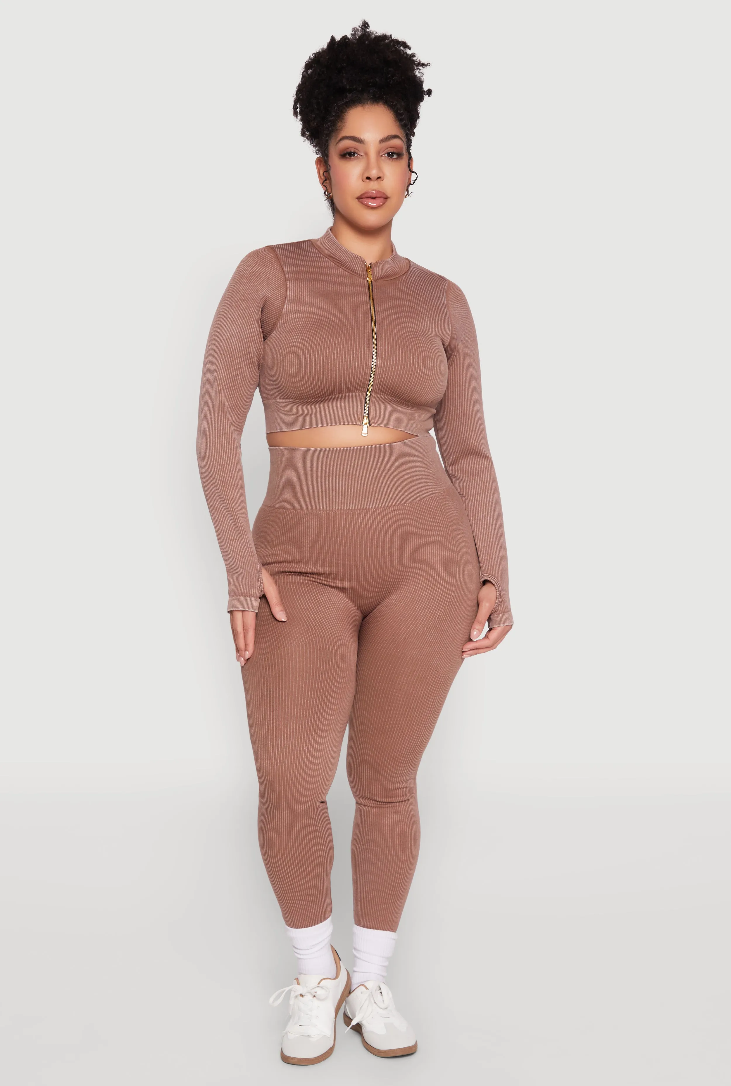 Plus Size Daisy Compression Rib Acid Wash Leggings sold by Rainbow